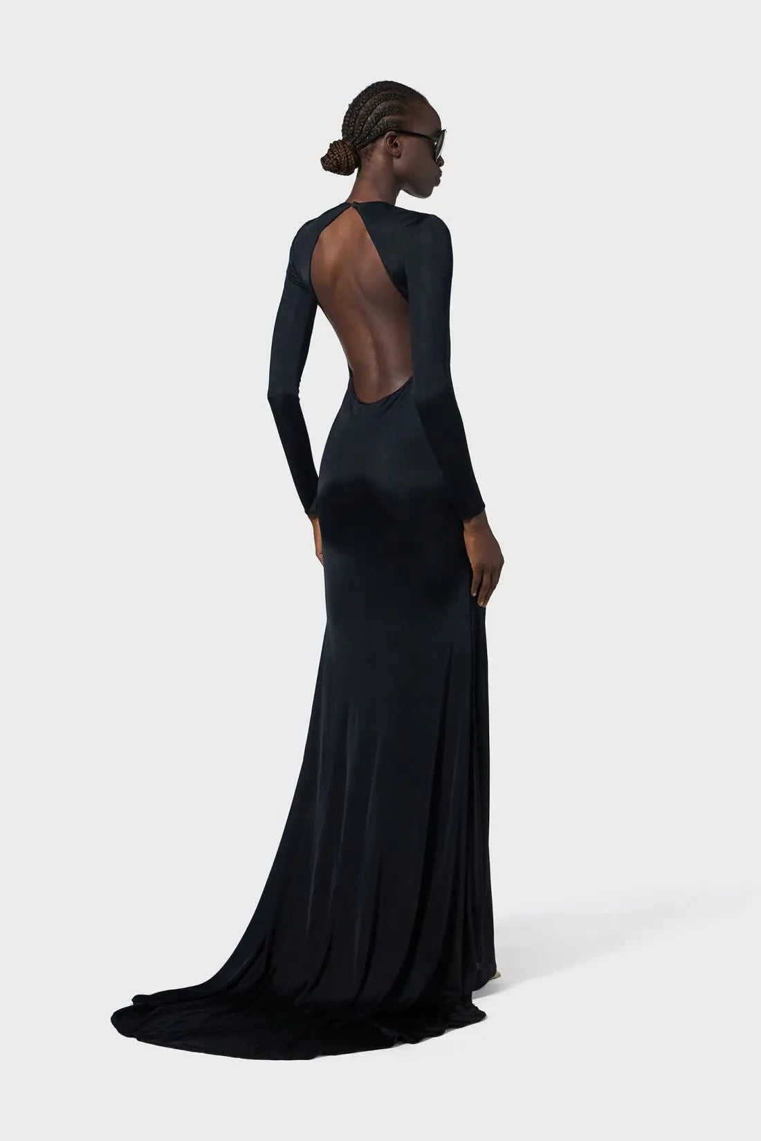 New Arrival Black Color Women Sexy Long Sleeve Keyholes Backless Floor-length Dress Elegant Evening Party Celebrate Outfit