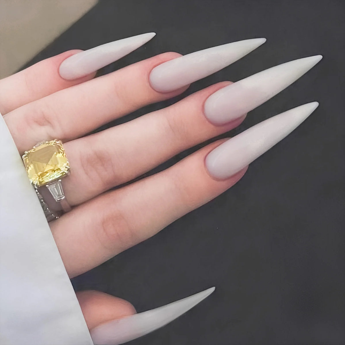 Milk White Long Stiletto Fake Nails 24Pcs Full Cover Stick-on False Nails Minimalist Charm Manicure Acrylic Press On Nails