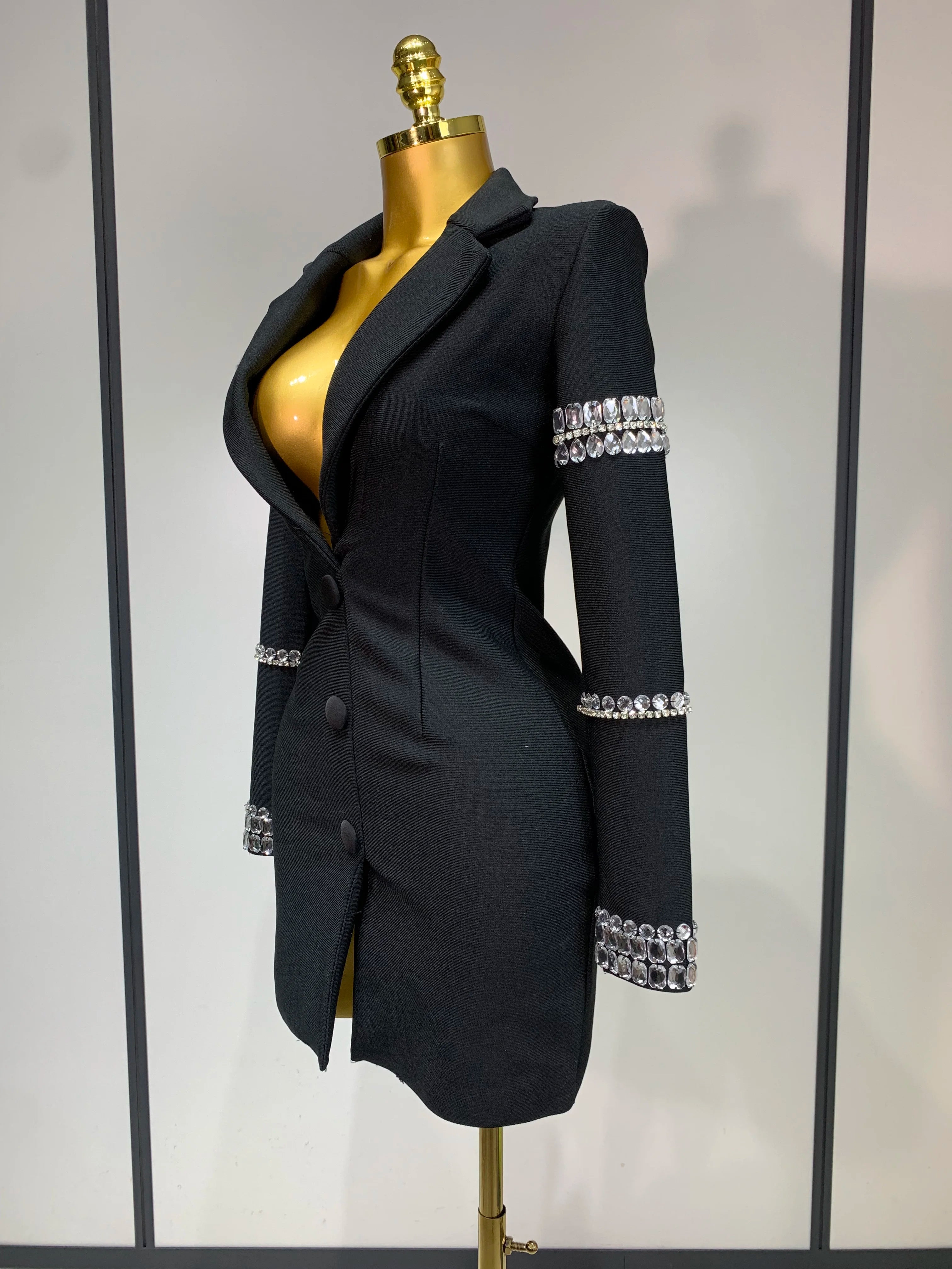 Women Sexy Long Sleeve V Neck Beading Rhinestone Mini Bodycon Bandage Dress 2025 Celebrity  Elegant Evening Party Birthday Dress