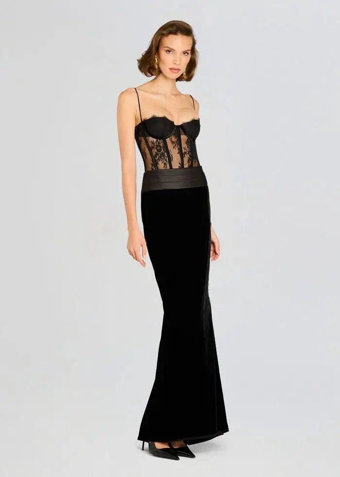 Black Color Women Sleeveless Sexy Strap Lace Bodycon Long Dress Valentine's Day Celebrate Birthday Vacation Outfit Vestido