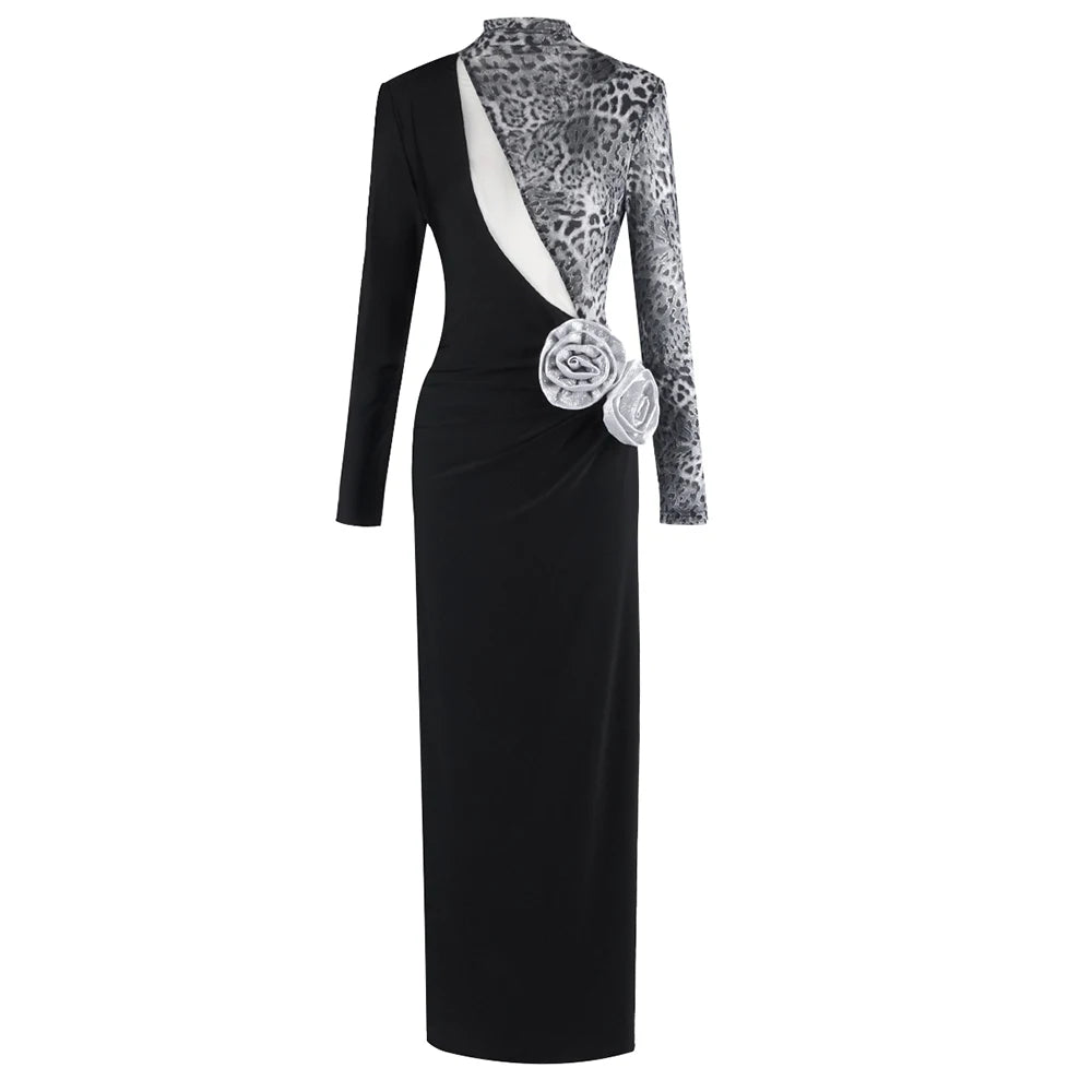 New Arrival Women Long Sleeve Shinning Sequins Florals Bodycon Long Dress Keyhole Celebrate Evening Party Prom Outfit