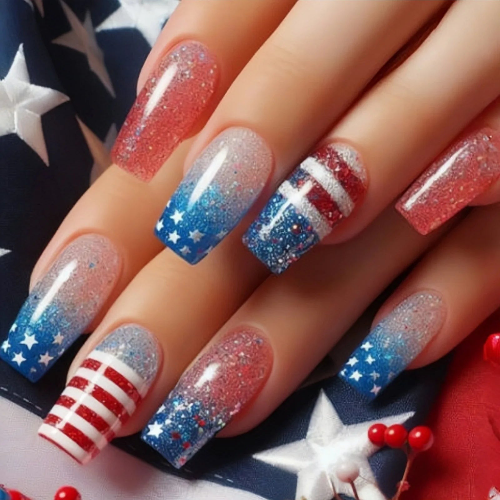 24Pcs Short Colorful Fake Nails French Ballet Star Moon Nail Art Stickers with Shiny Dreamy Wearable Full Cover Finger Press On