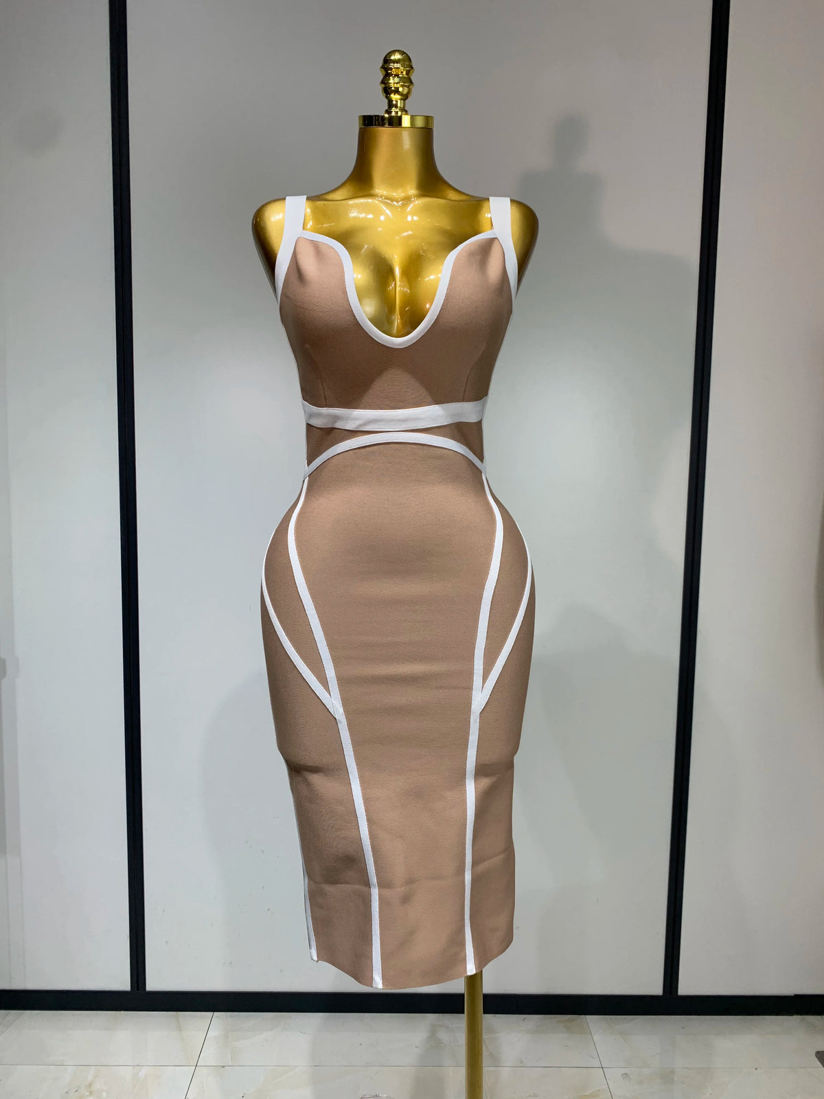 Women Sexy V Neck Striped Midi Bandage Bodycon Dress 2025 Celebrity Elegant Evening Club Party Luxury Birthday Outfit