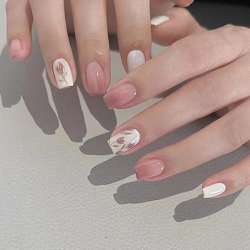 24Pcs Minimalist Short Square False Nail Solid White Color Press on Nails Wearable Reusable Fake Nails Tips for Women Girls 2025