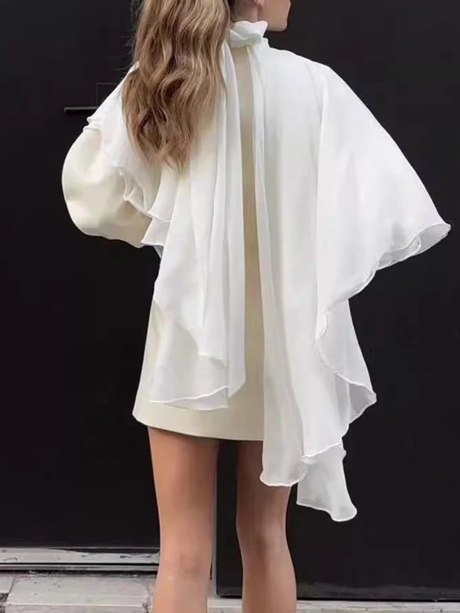 TWOTWINSTYLE Solid Loose Spliced Lace Up Elegant Blouses for Women High Neck Sleeveless Irregular Blouse Female Fashion Clothing