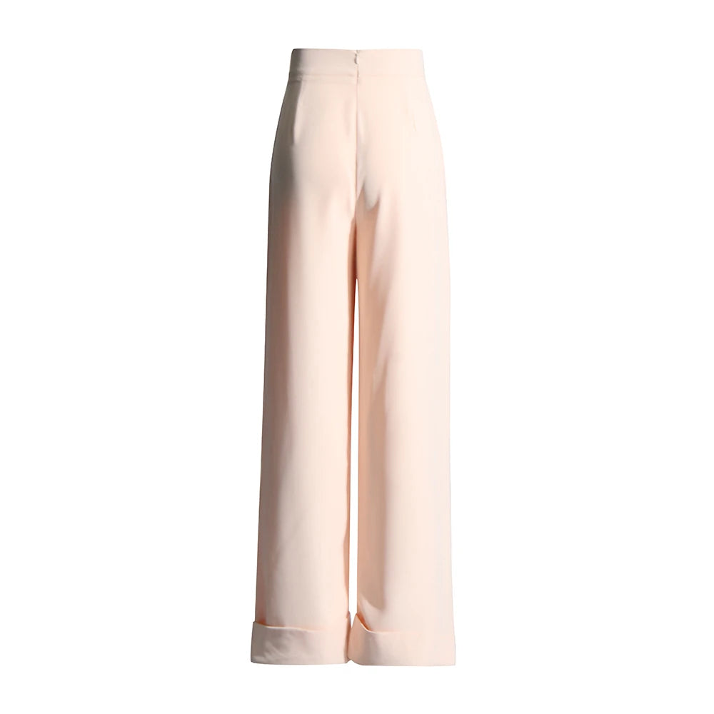 TWOTWINSTYLE Solid Minimalist Pants For Women High Waist Patchwork Folds Temperament Elegant Wide Leg Pant Female Fashion Cloth