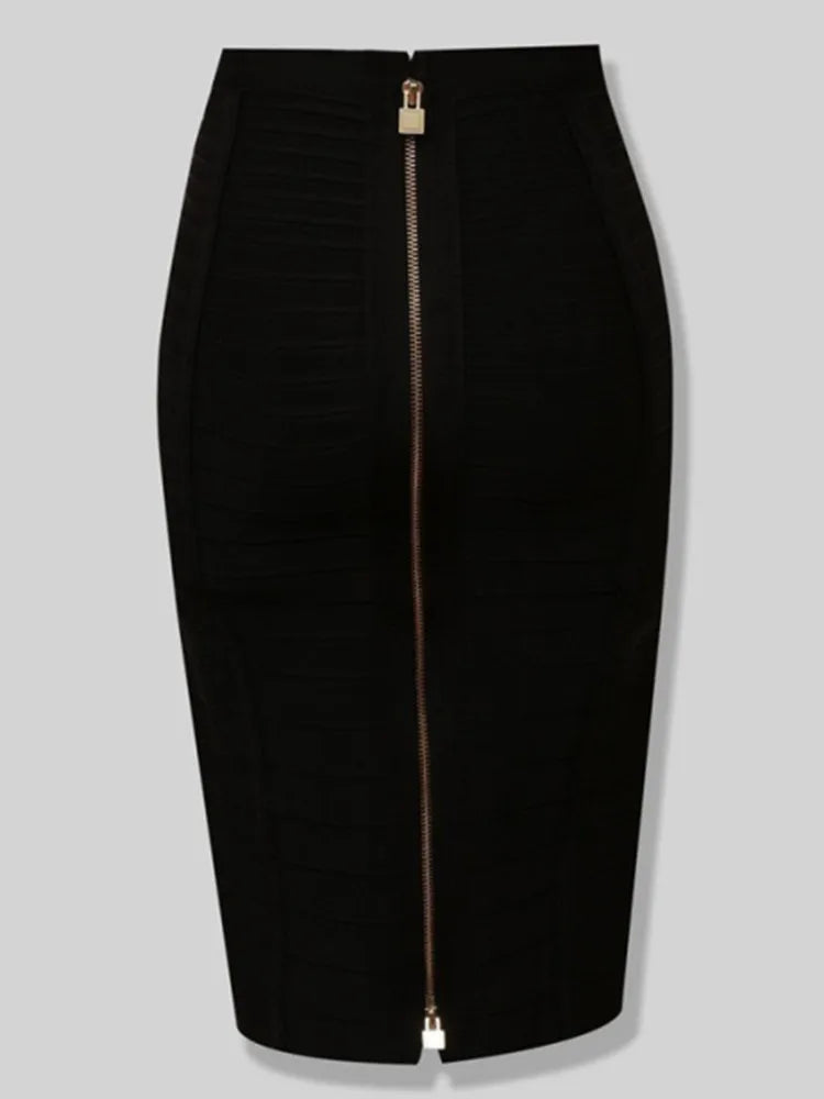 13 Colors Plus Size XL XXL 58cm Women Sexy Zipper Black Blue Orange Red Rayon Bandage Skirt Designer A Line Skirt Faldas
