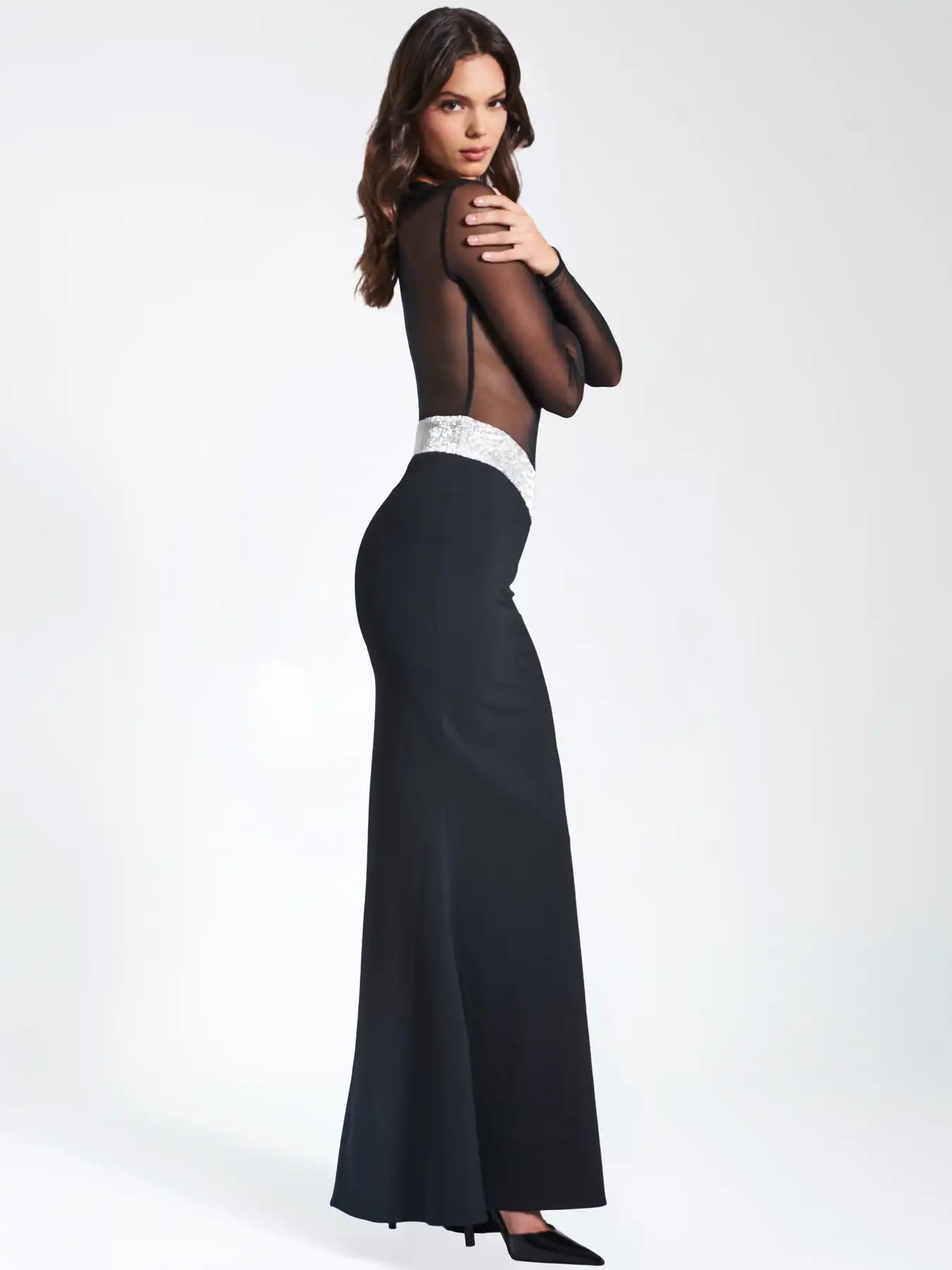 2023 New Arrival Women Long Sleeve Sexy Mesh See Through Bodycon Bandage Mermaid Dress Nightclub Party Celebrate Dress