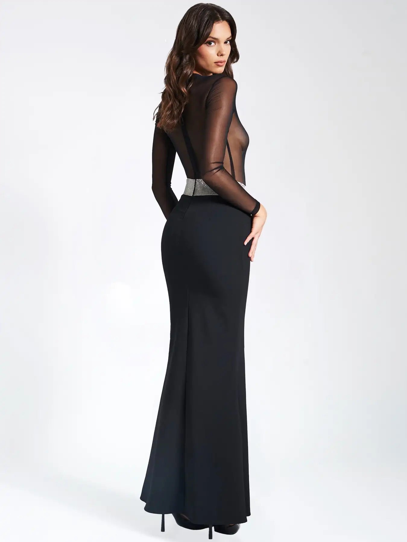 2023 New Arrival Women Long Sleeve Sexy Mesh See Through Bodycon Bandage Mermaid Dress Nightclub Party Celebrate Dress