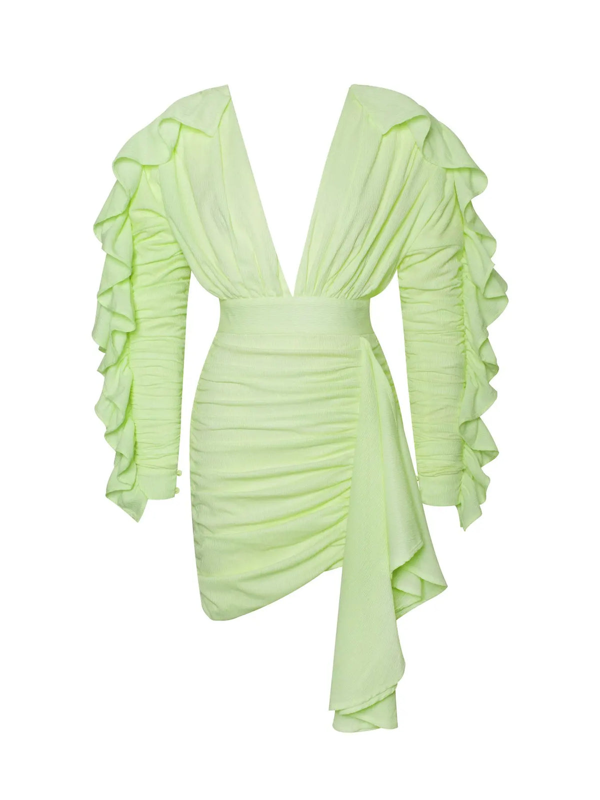 2022 New Yellow Green Women Butterfly Sleeve Sexy Deep V-Neck Bodycon Mini Dress Fashion Nightclub Party Dress