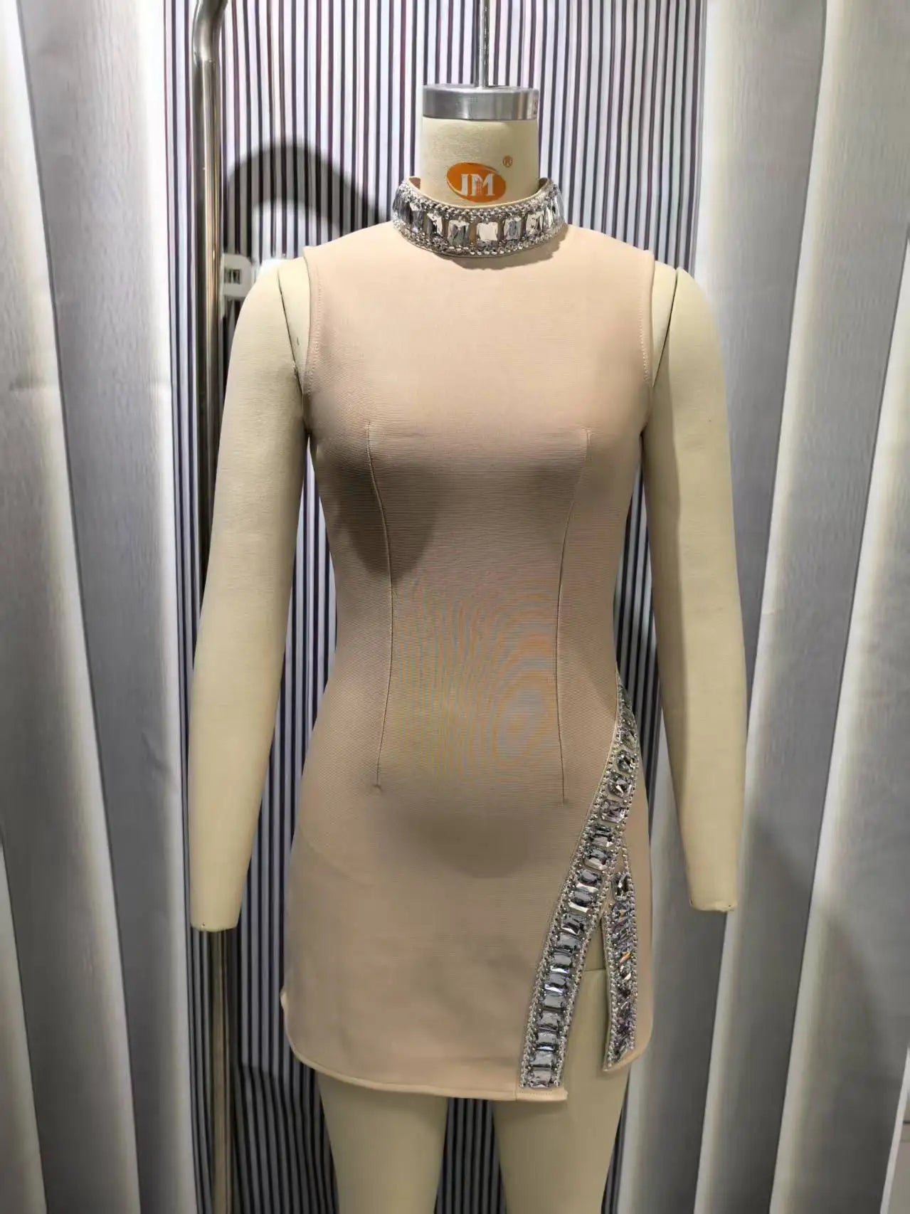 High Quality Women Sleeveless Sexy O-Neck Big Crystal Bodycon Bandage Mini Dress Nightclub Party Celebrate Fashion Birthday Wear