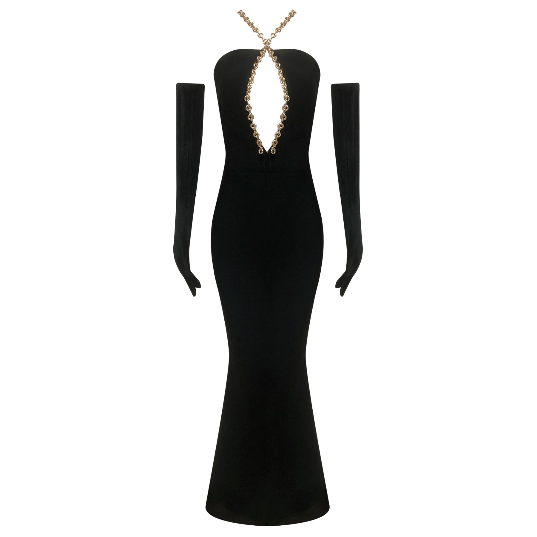 New Arrival Women Sexy Halter Golden Sequined Backless Bodycon Long Bandage Dress Gloves Celebrate Fashion Evening Party Outfit