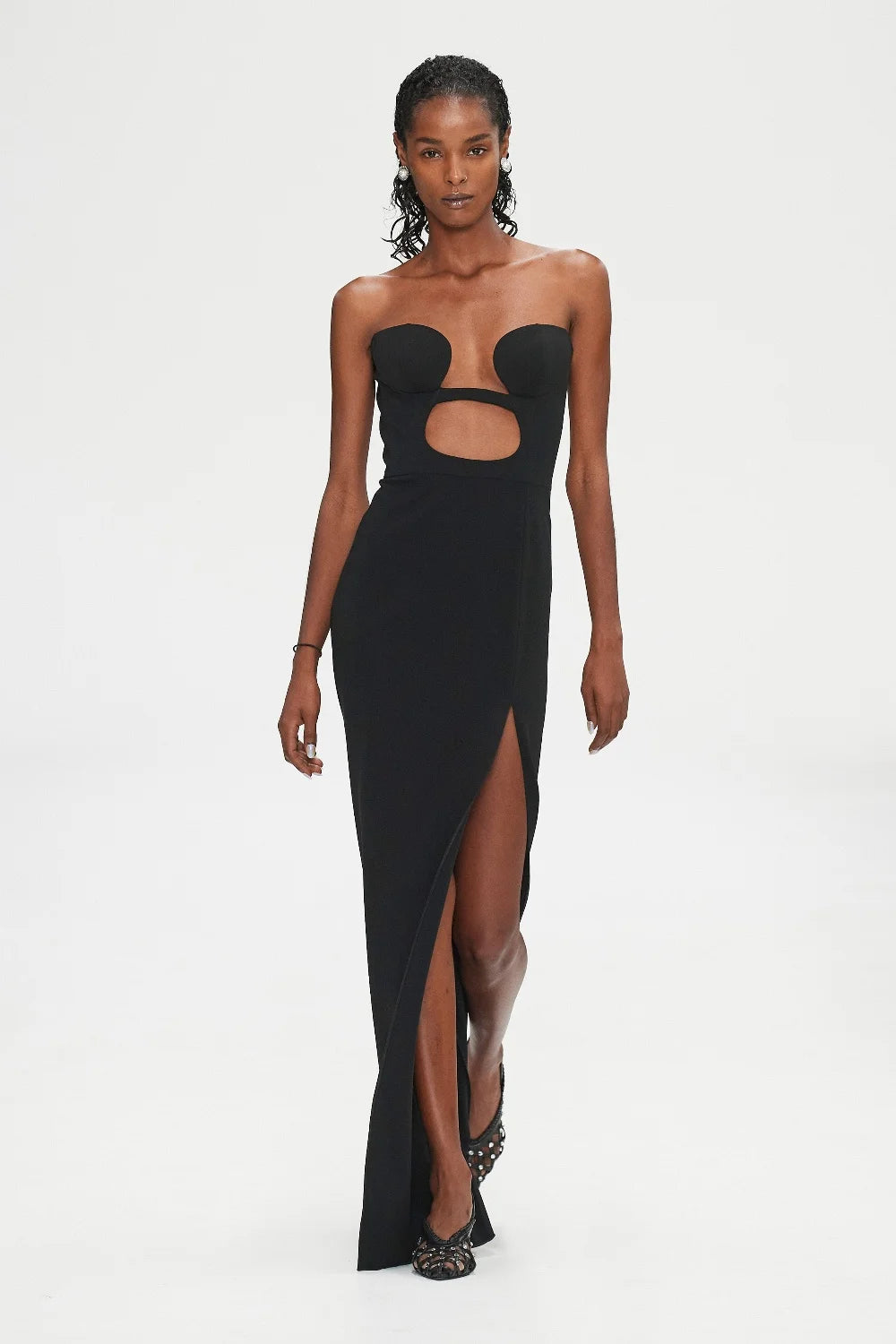 New Summer Women Sexy Strapless Keyholes Bodycon Bandage Mid-calf Dress Nightclub Party Evening Dress Wholesale