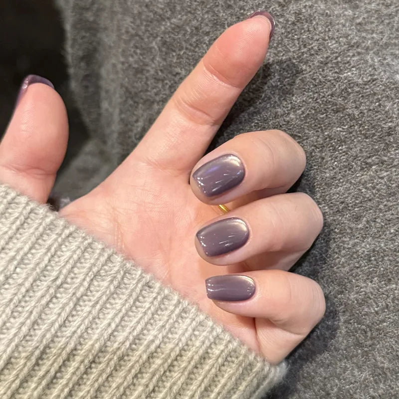 Light Purple Press on Nails Short Square Stick-on Fake Nails Solid Color Reusable False Nail Tips for Women DIY Manicure 24Pcs