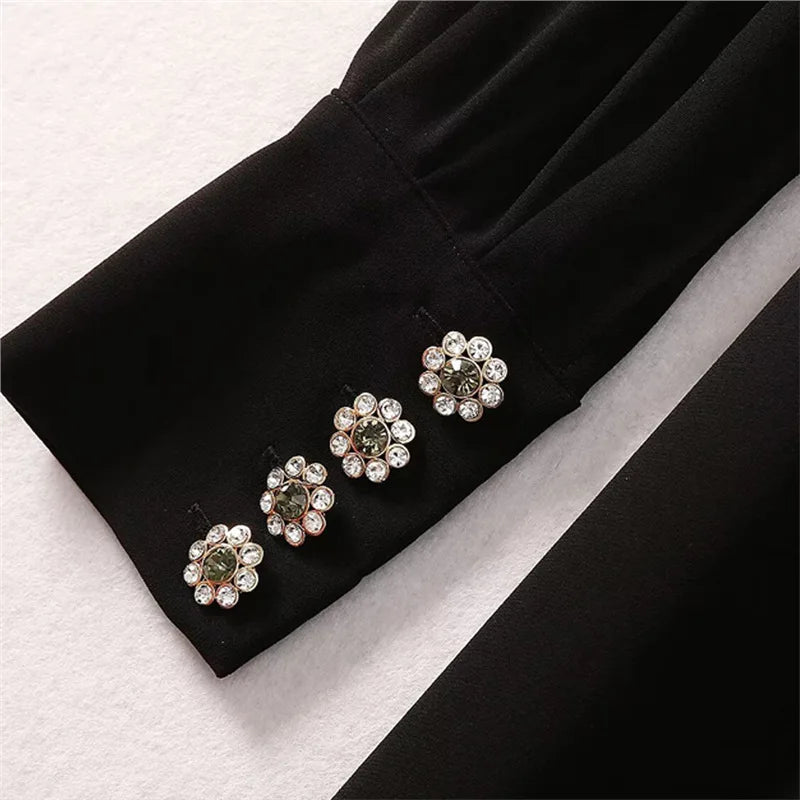 TWOTWINSTYLE Solid Slimming Spliced Bead Dresses for Women High Neck Lantern Sleeves Temperament Long Dress Female Clothing New