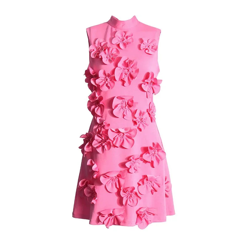 Elegant Ladylike Short Skirt Heavy Embroidery Splicing Belted Dress Women's Fashion Spring New Arrival Sleeveless Dress