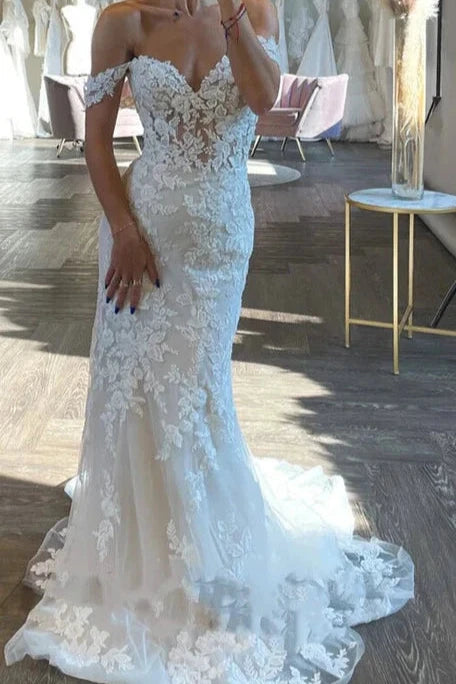 Vestido de noiva da sereia da moda para mulheres, namorada, apliques de renda sem costas Vestido de casamento