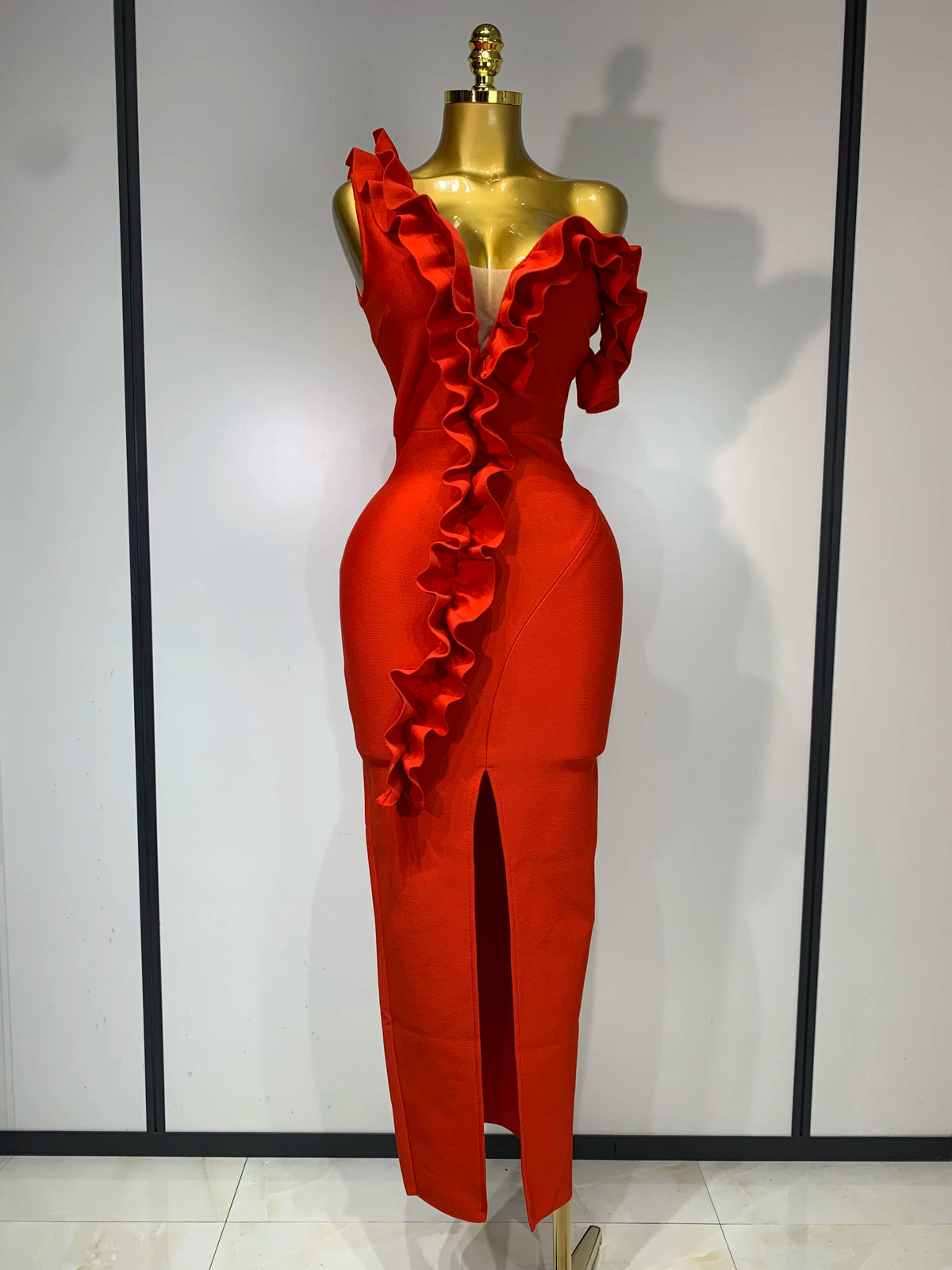 Women Sexy Off Shoulder Ruffles Midi Bodycon Bandage Dress 2025 Knitted Celebrity Elegant Evening Luxury Club Party Dresses