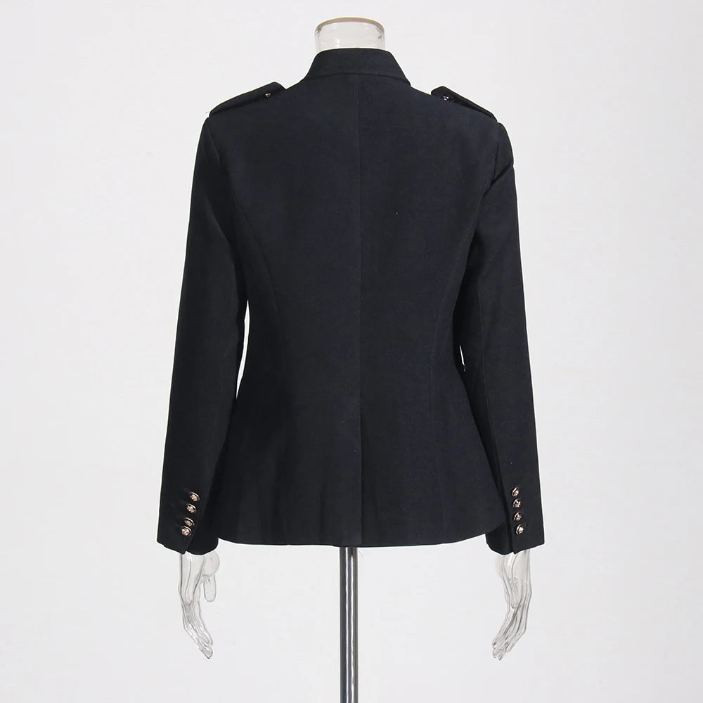 TWOTWINSTYLE Colorblock Casual Coats For Women Stand Collar Long Sleeve Patchwork Single Breasted Chic Jackets Female Clothing