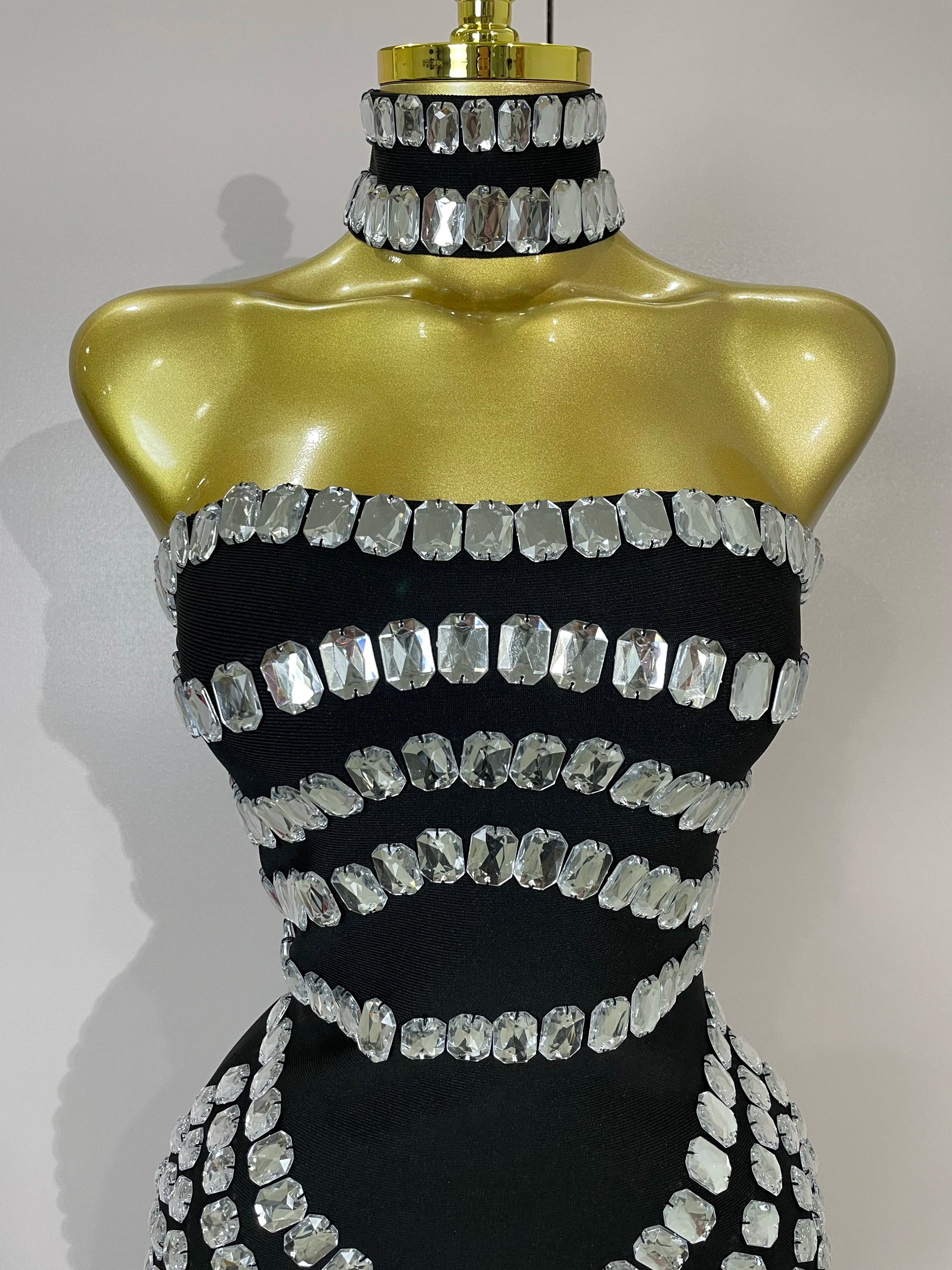 2025 Women Sexy Backless Strapless Black Beading Long Bandage Bodycon Dress  Celebrity Elegant Evening Luxury Birthday Dresses