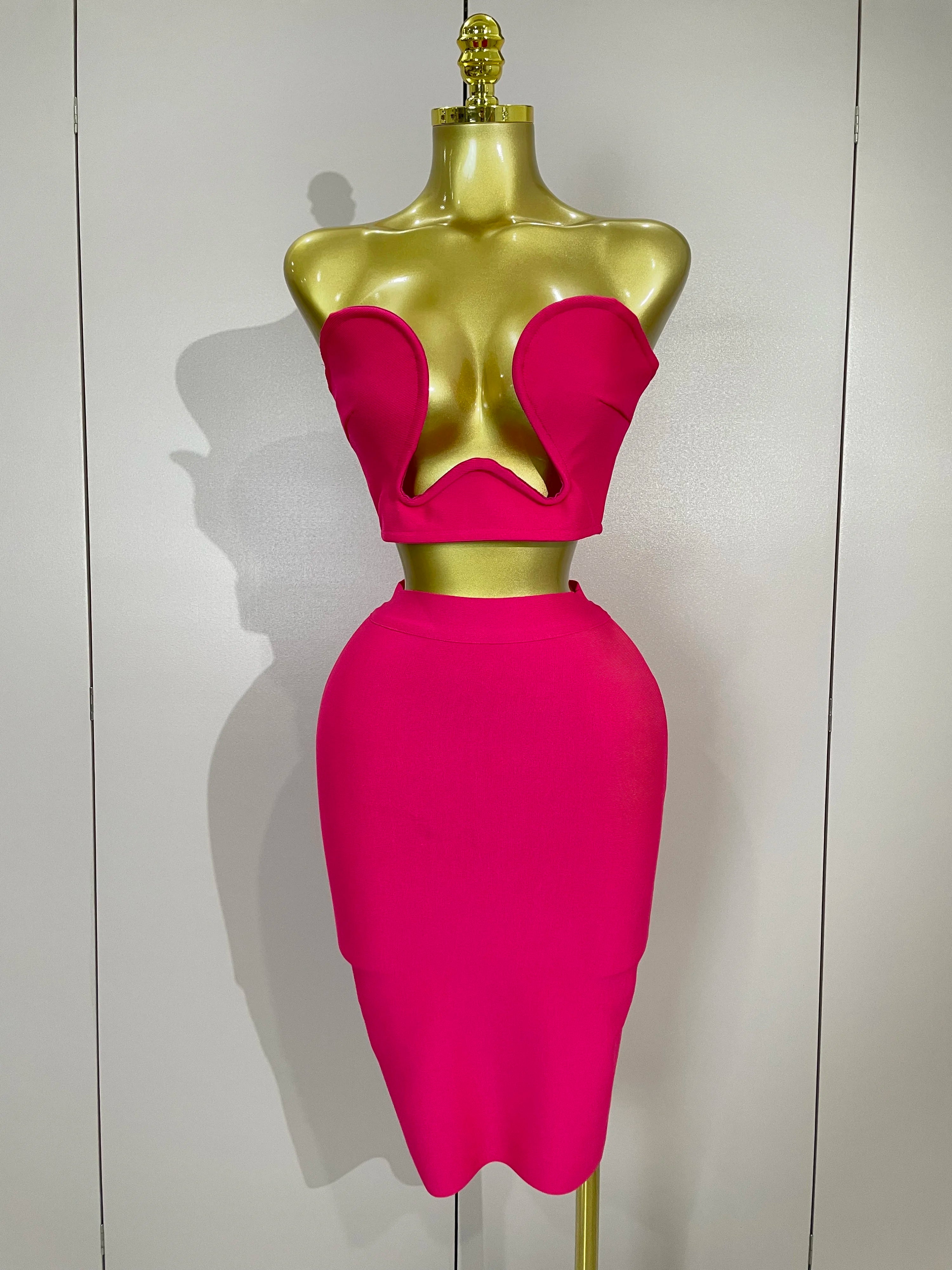 2025 Women Sexy Strapless Backless Black Bandage Two Piece Suit Celebrity Designer Fashion Birthday Gown Evening Prom Costume
