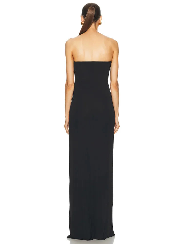 Ladies Women Celebrity Sexy Strapless Backless Black Maxi Long Bodycon Bandage Dress 2025 Elegant Evening Club Party Outfit