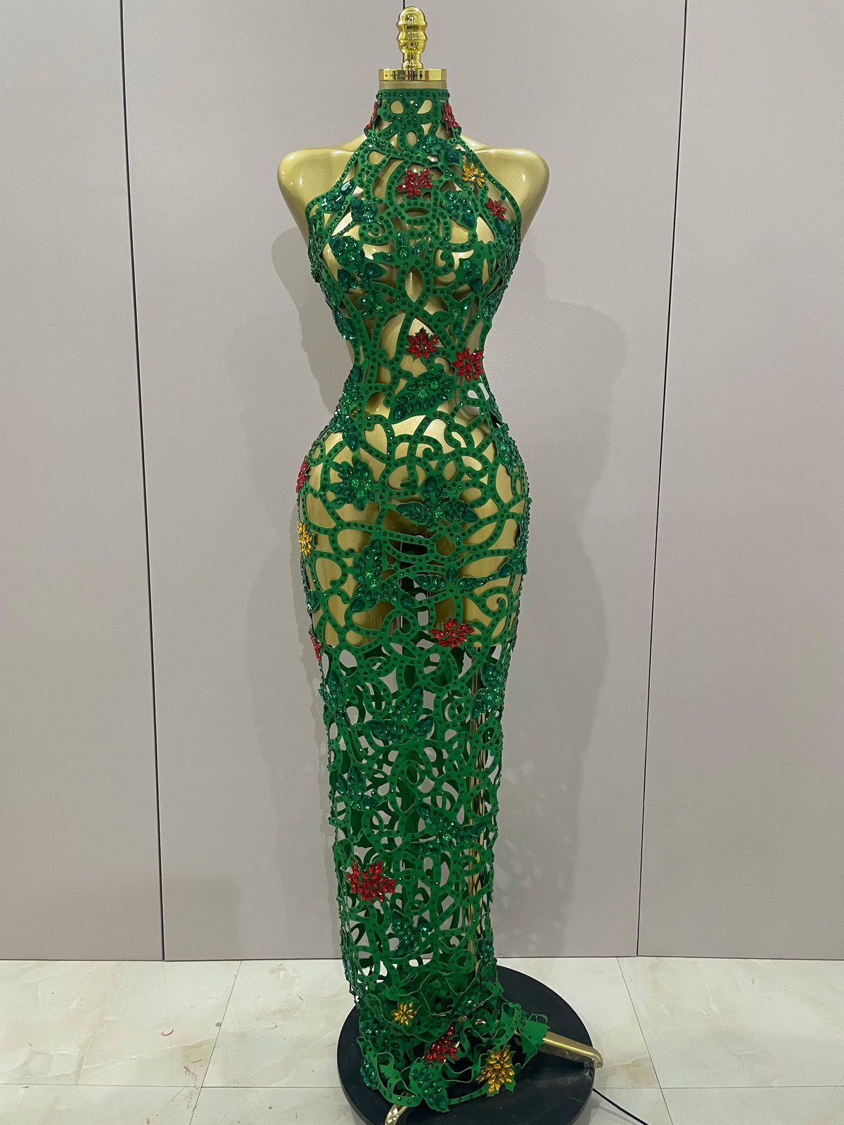 Sexy Shiny Colorful Rhinestone Hollow Out Long Dress Women Celebrate Evening party Nightclub Singer Stage Photo Shoot Costume