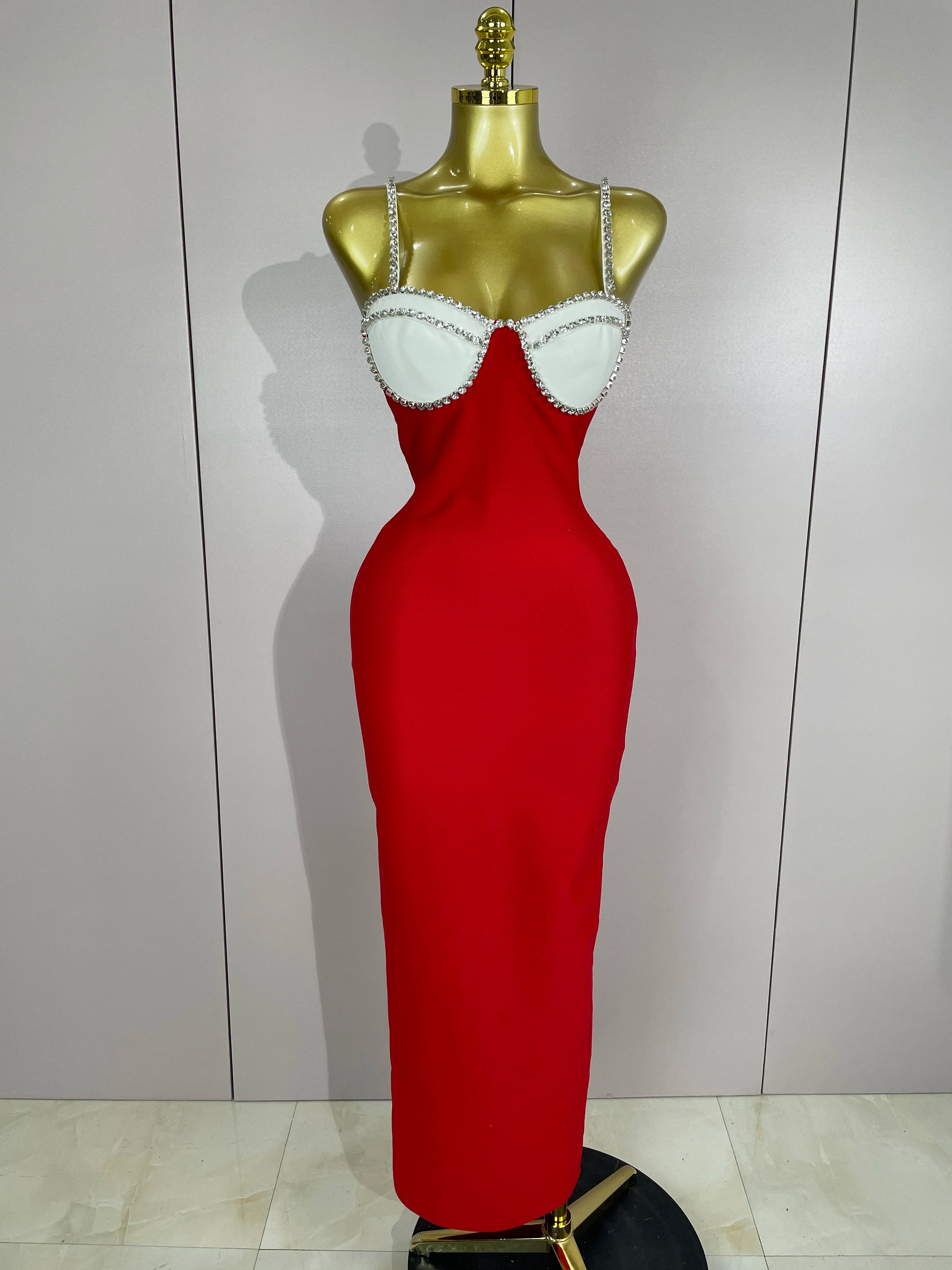 2025 Women Celebrity Sexy Backless Diamonds Patchwork Black Red Maxi Long Bodycon Bandage Dress Elegant Evening Club Party Dress