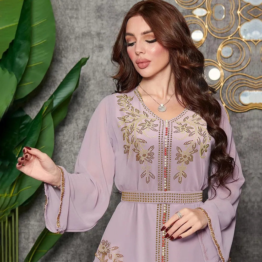 Luxury Abaya Diamonds Muslim Elegant Women Dresses Caftan Moroccan Dubai Kaftan Gown Evening Party Eid Mubarak Jalabiya Vestidos