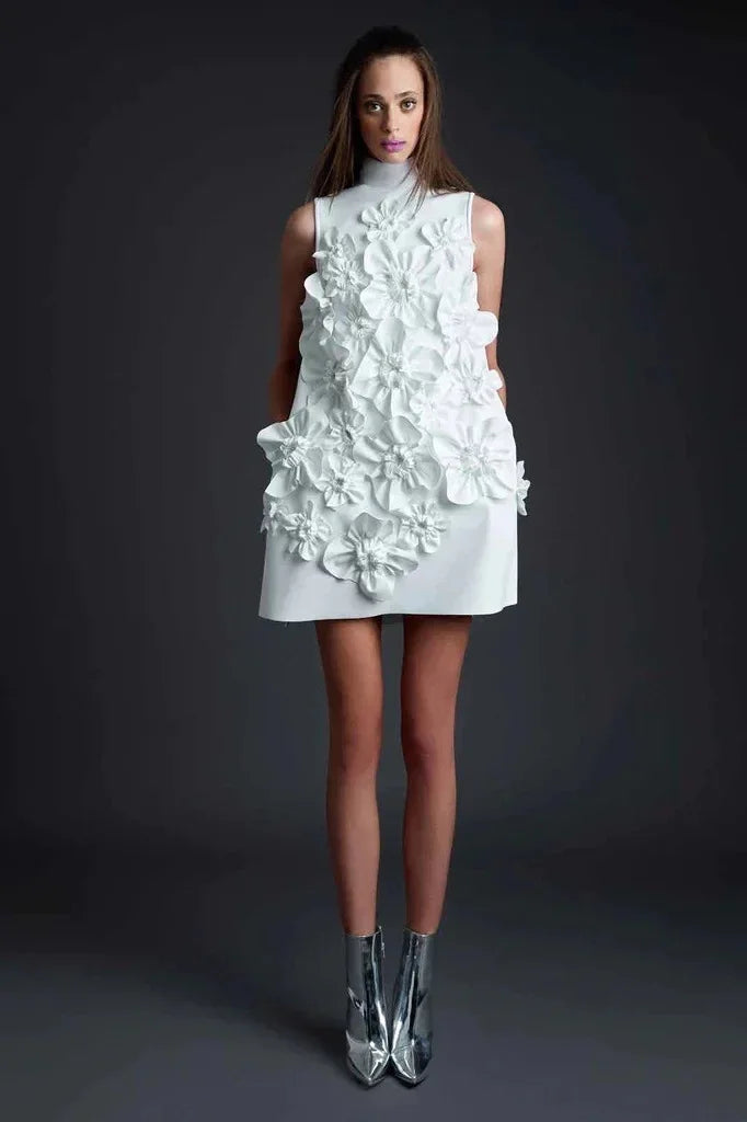 Elegant Ladylike Short Skirt Heavy Embroidery Splicing Belted Dress Women's Fashion Spring New Arrival Sleeveless Dress
