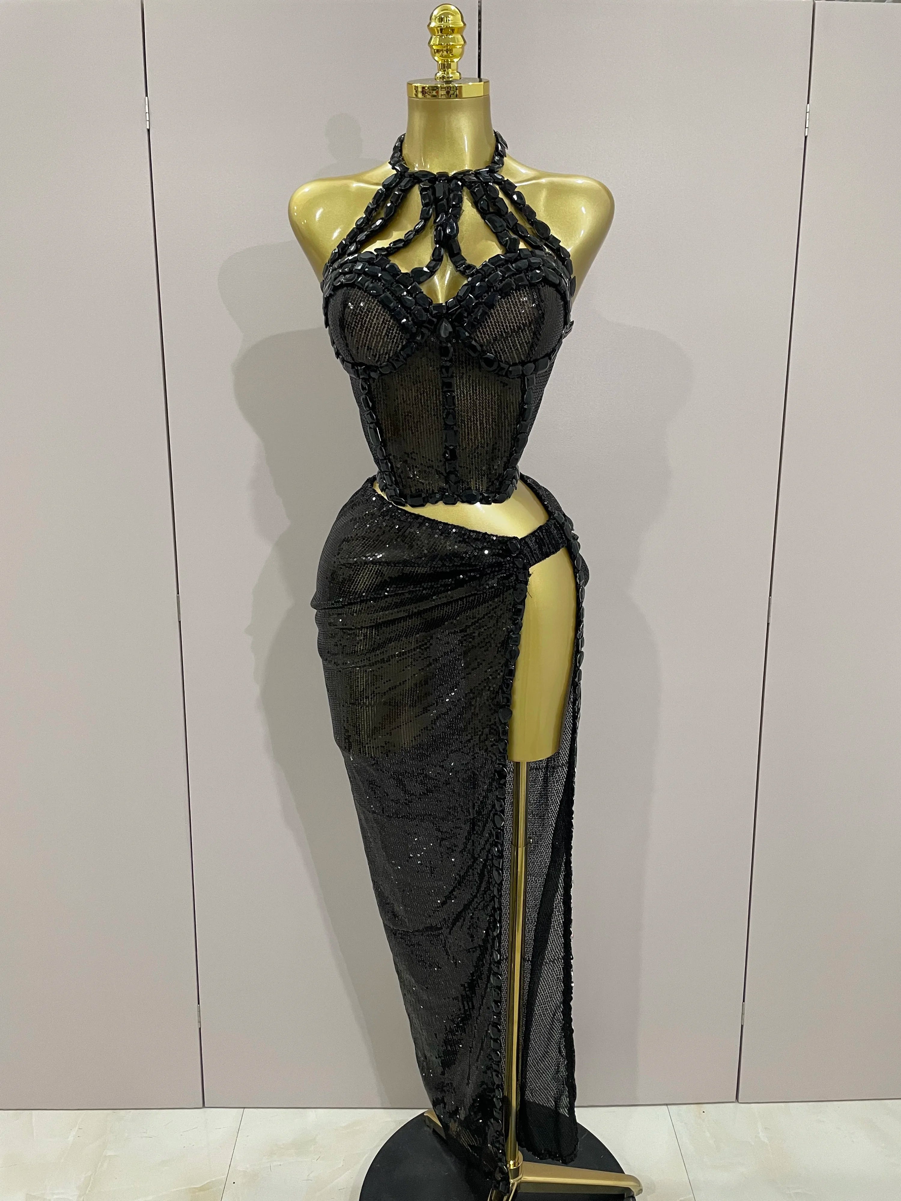 Sexy Luxury Shiny Diamond Sequins Cocktail Dress 2Pcs Set 2025New Women Evening Celebrate Birthday Party Nightclub Stage costume