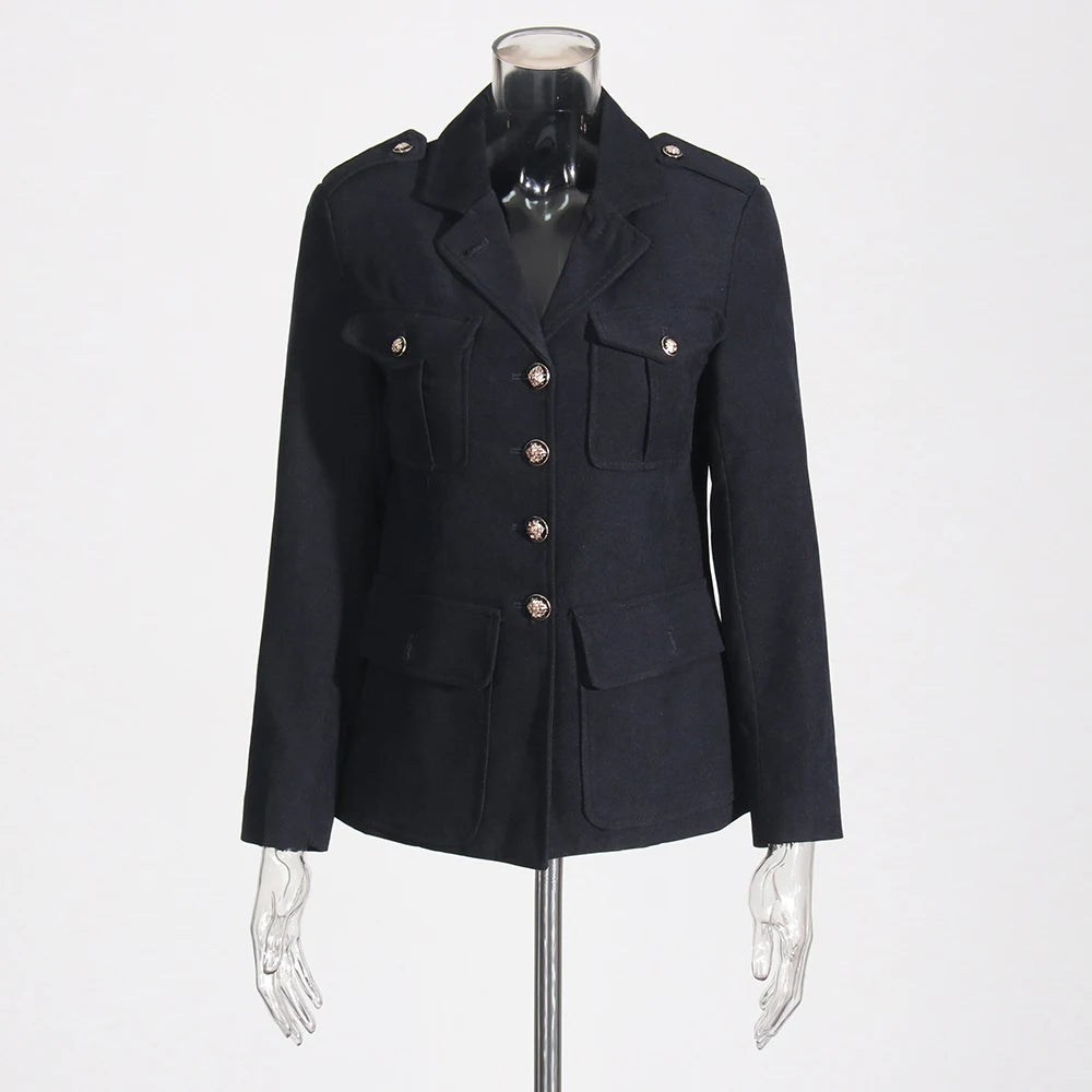TWOTWINSTYLE Colorblock Casual Coats For Women Stand Collar Long Sleeve Patchwork Single Breasted Chic Jackets Female Clothing