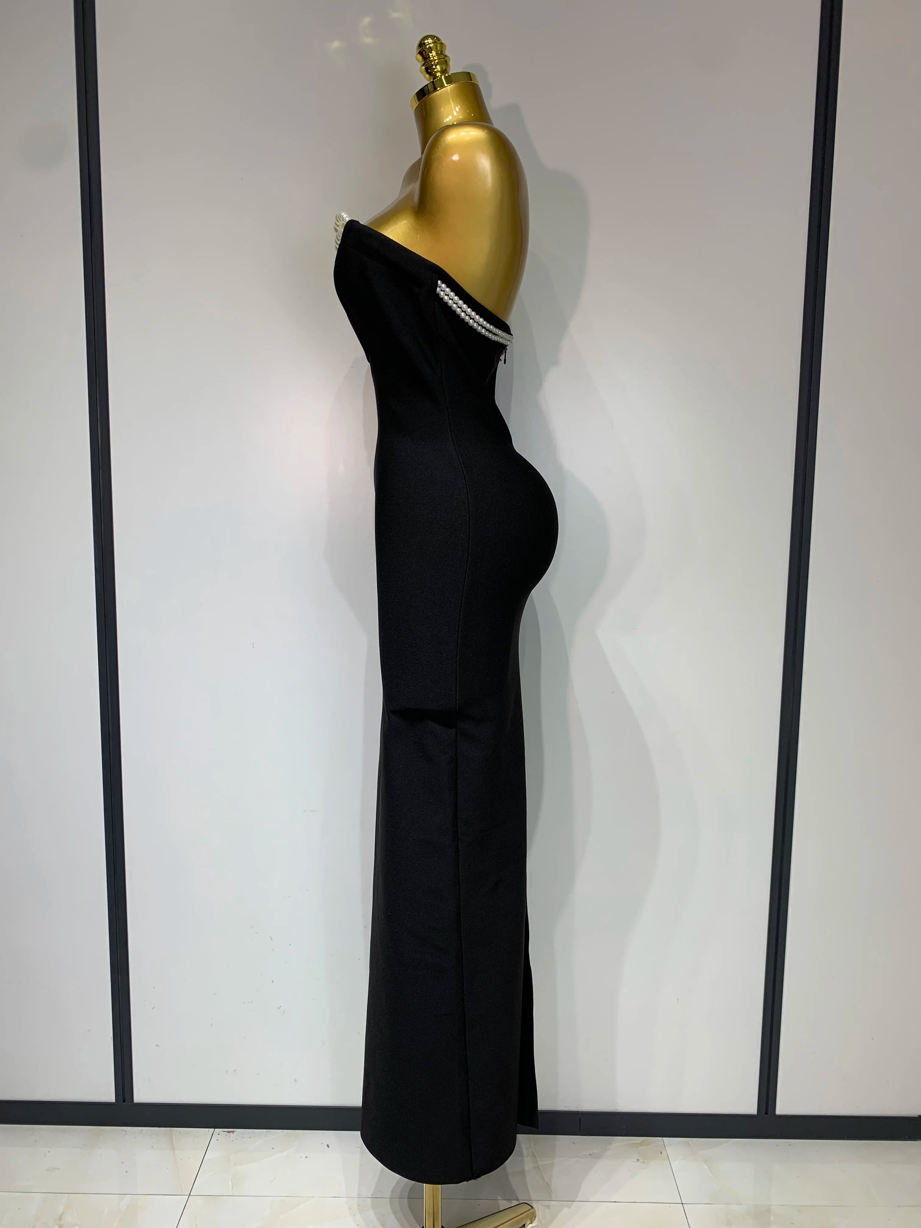 Women Sexy Backless Strapless Black Beading Long Bandage Bodycon Dress 2025 Celebrity Elegant Evening Luxury Birthday Dresses