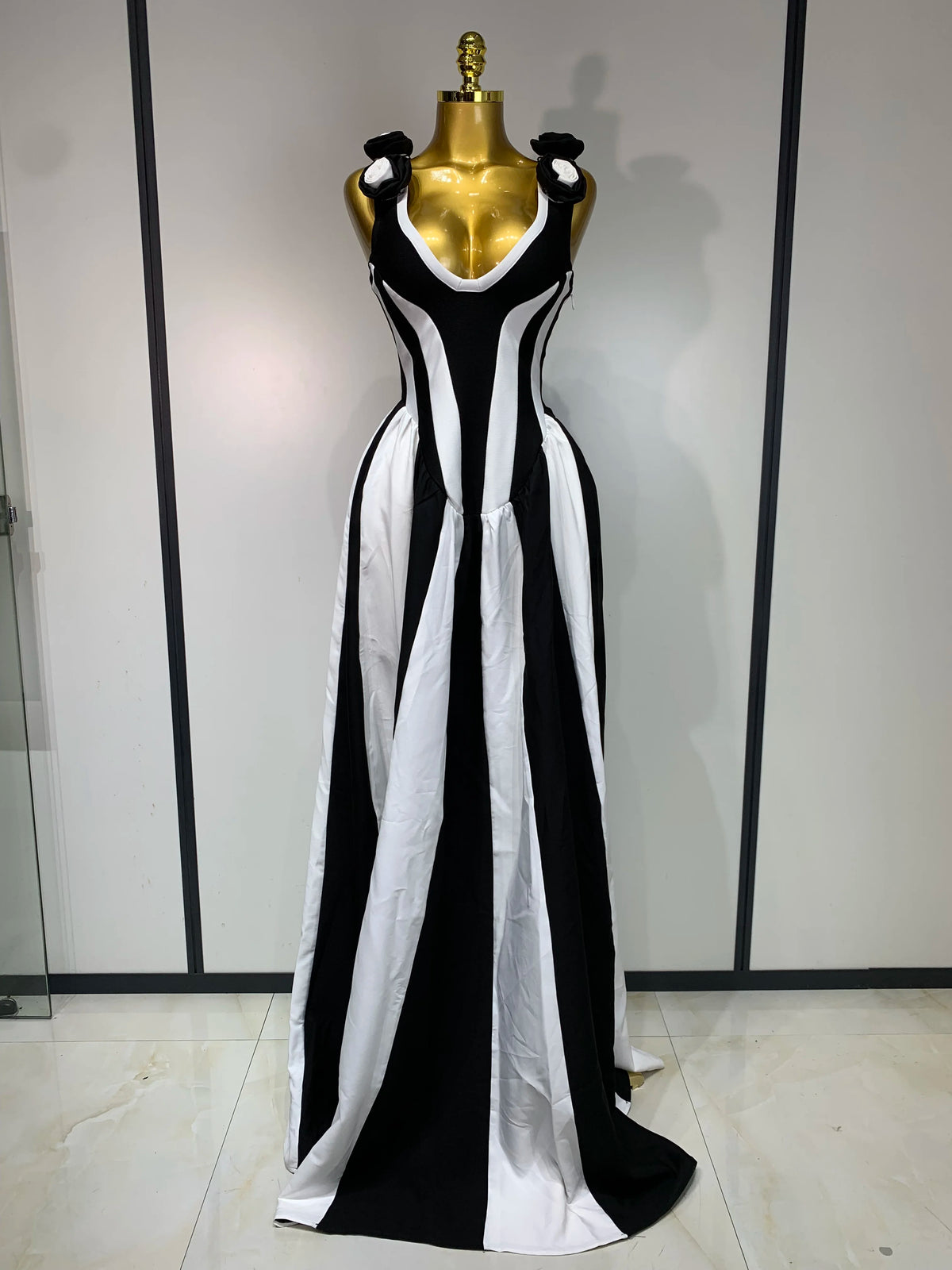 Sexy High fork Sleeveless Bandage Dress Women Flower Black White Stripe Long Dresses Vacation Party Elegangt Party Club Dresses