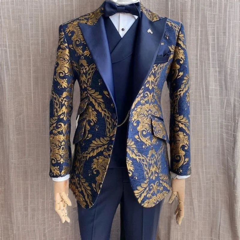 Black Floral Jacquard Men Suits for Prom 2 Piece Slim Fit with Velvet Shawl Lapel Wedding Groom Tuxedo Male Fashion Clothes 2023 3 Piece Floral