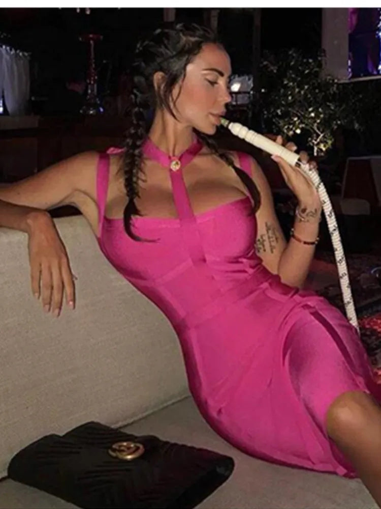 Arrival Summer Style Sexy Cut Out Button Stretchy Elastic Bandage Dress 2022 Celebrity Designer Evening Party Dress Vestidos