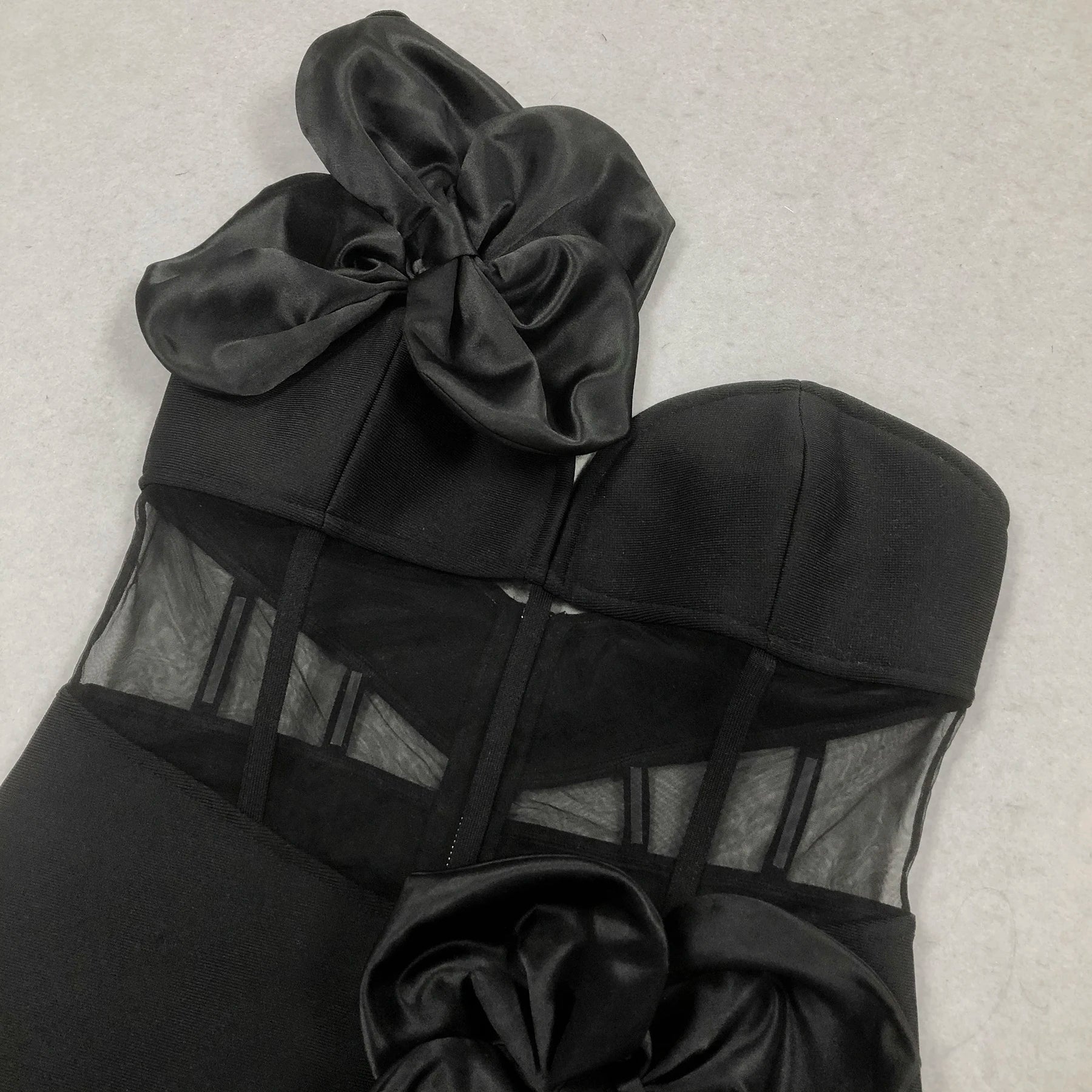 High Quality Women Sexy One Shoulder Florals Mesh See Through Bodycon Long Bandage Dress Celebrate Nightclub Party Outfit