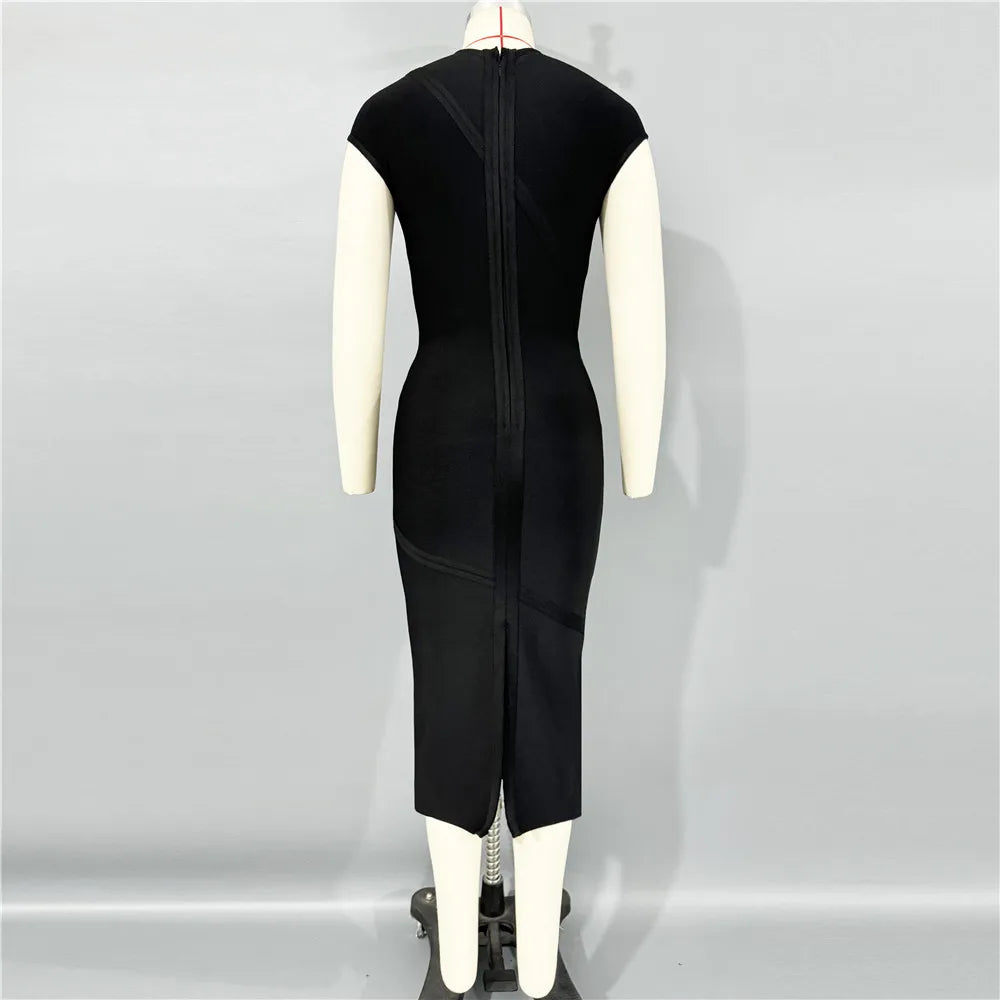 Black Color Women Sleeveless Sexy Shinning Crystal Bodycon Long Bandage Dress Elegant Evening Party Birthday Cocktail Outfit