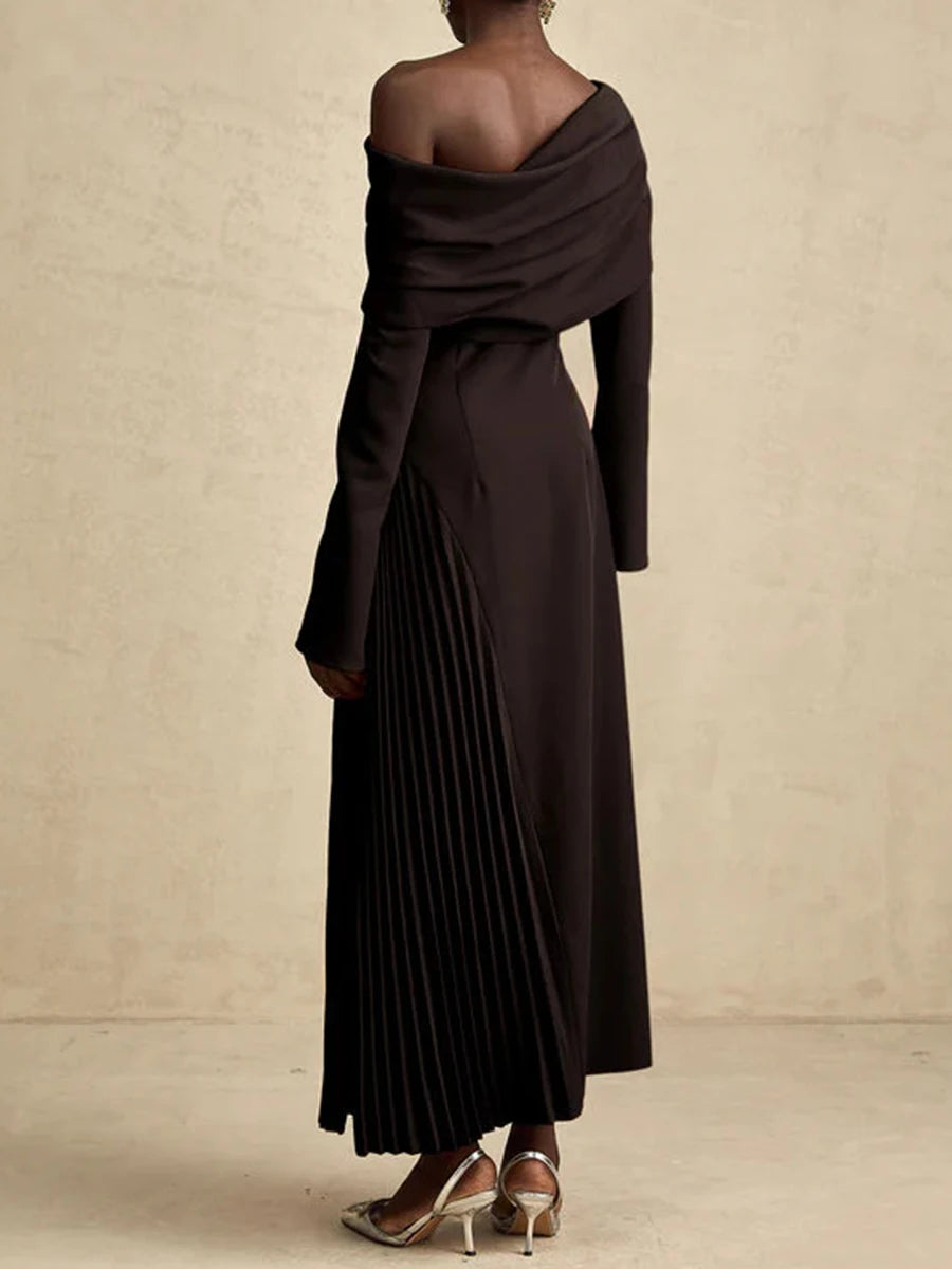 TWOTWINSTYLE Solid Slimming Temperament Midi Dresses for Women Diagonal Neck Long Sleeves Minimalism Dress Female Clothing New