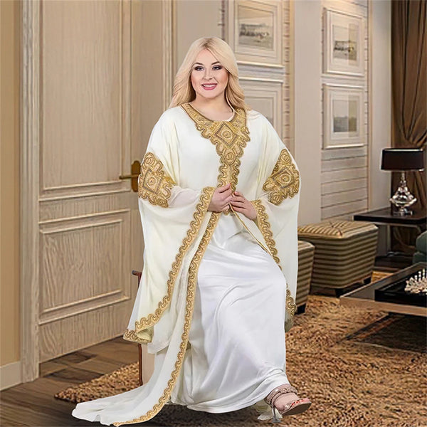 Two Piece Set Dress African Dresses for Women 2024 Traditional Gold Embroidery Clothing Islam Kaftan Abaya Musulman Robe Femme
