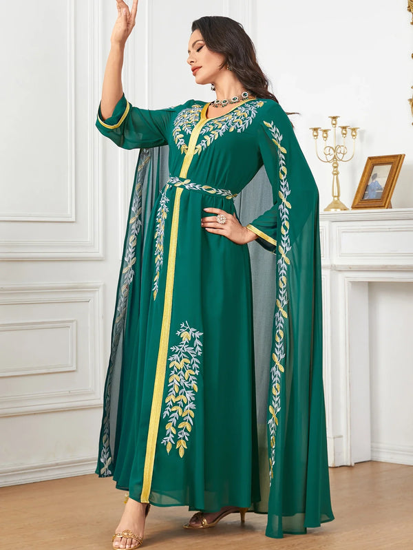Eid Embroidery Party Dress for Muslim Jalabiya Abaya with Cloak Ramadan Long Dresses Abayas Robe Caftan Vestidos Largos