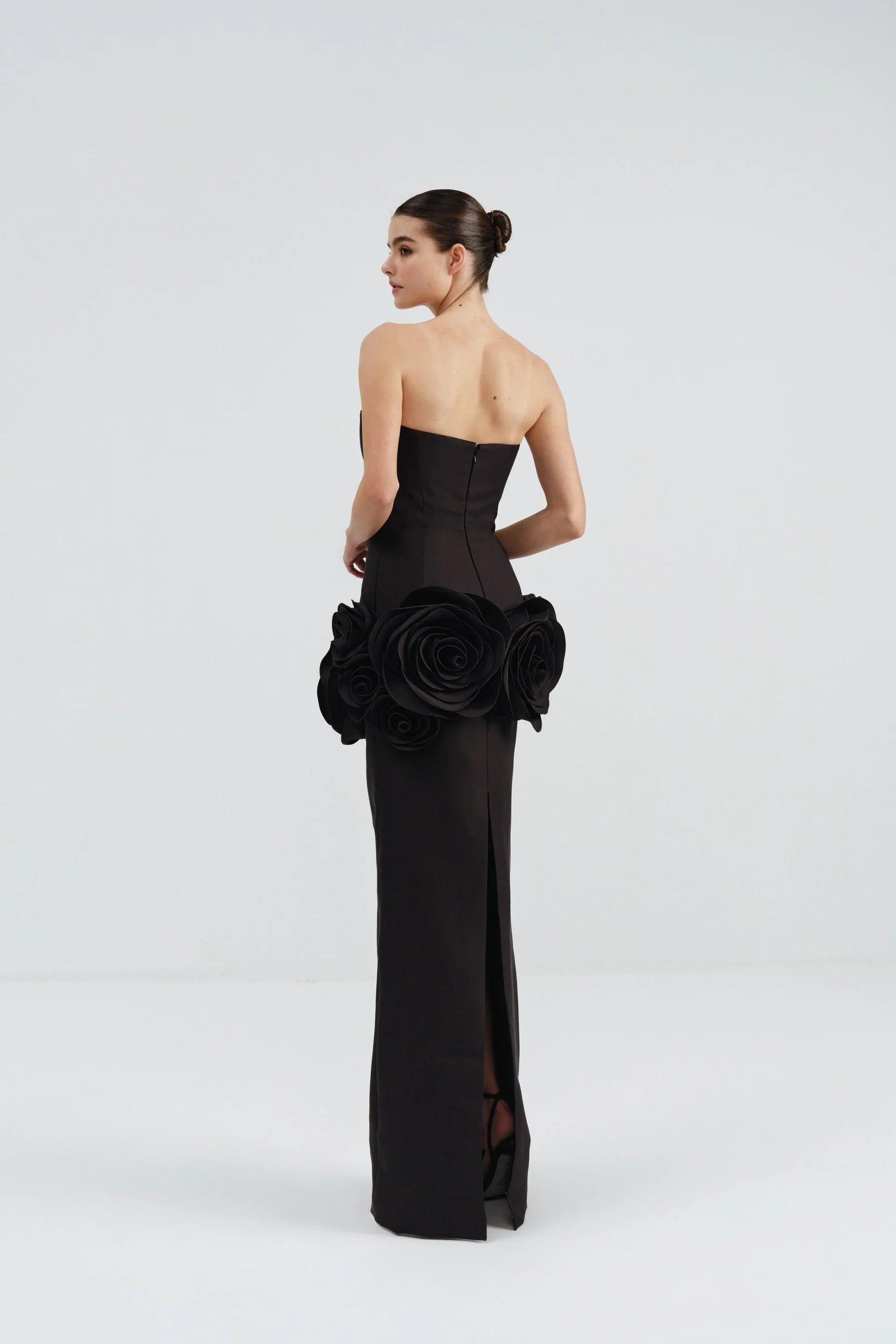2025 New Fashion Black Red Women Sexy Strapless Big Florals Bodycon Long Bandage Dress Celebrate Evening Party Cocktail Outfit