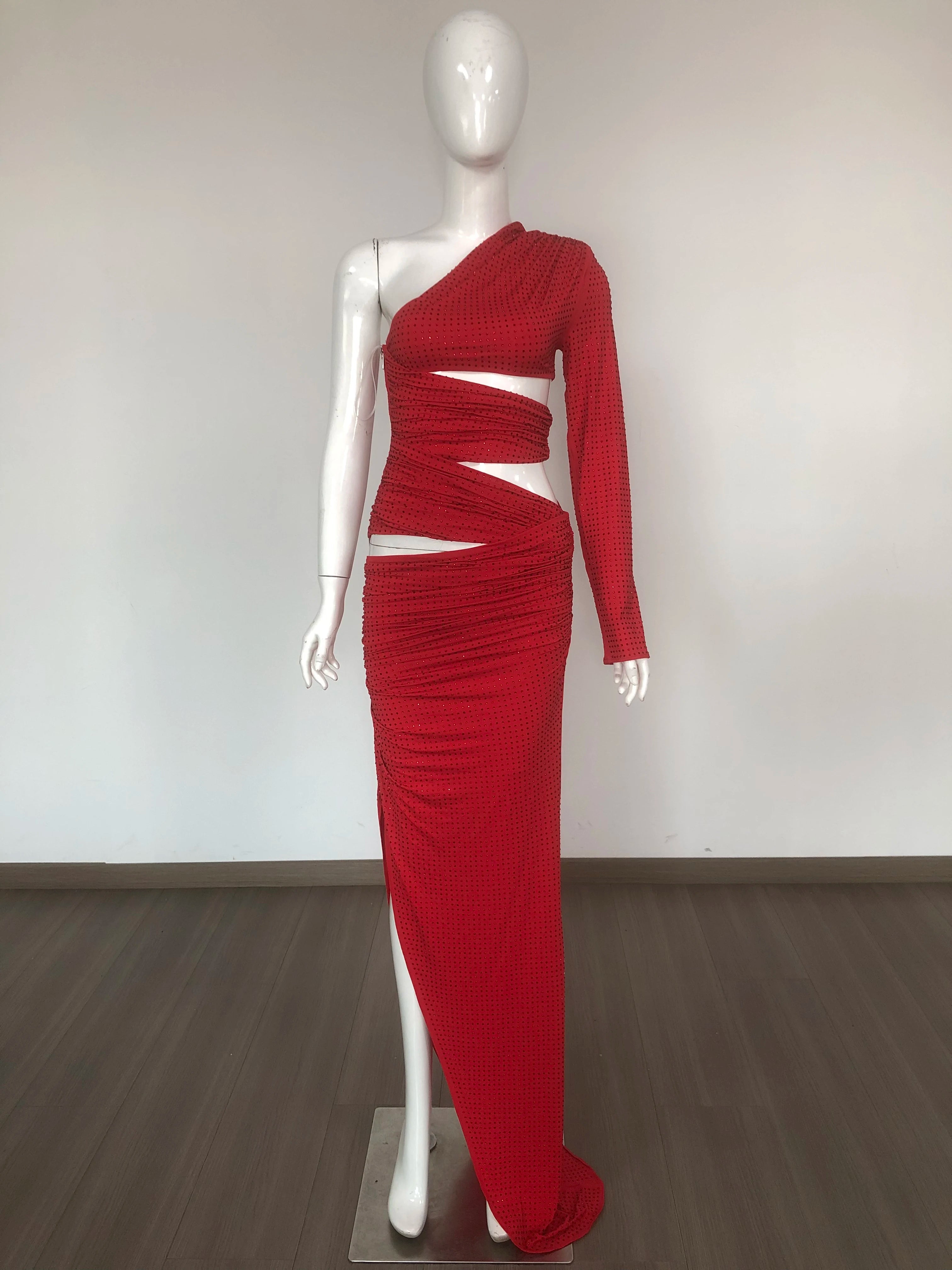 Shinning Rhinestones Women Sexy One Shoulder Bodycon Long Dress Wedding Memaid Party Celebrate Cocktail Dress Vestido