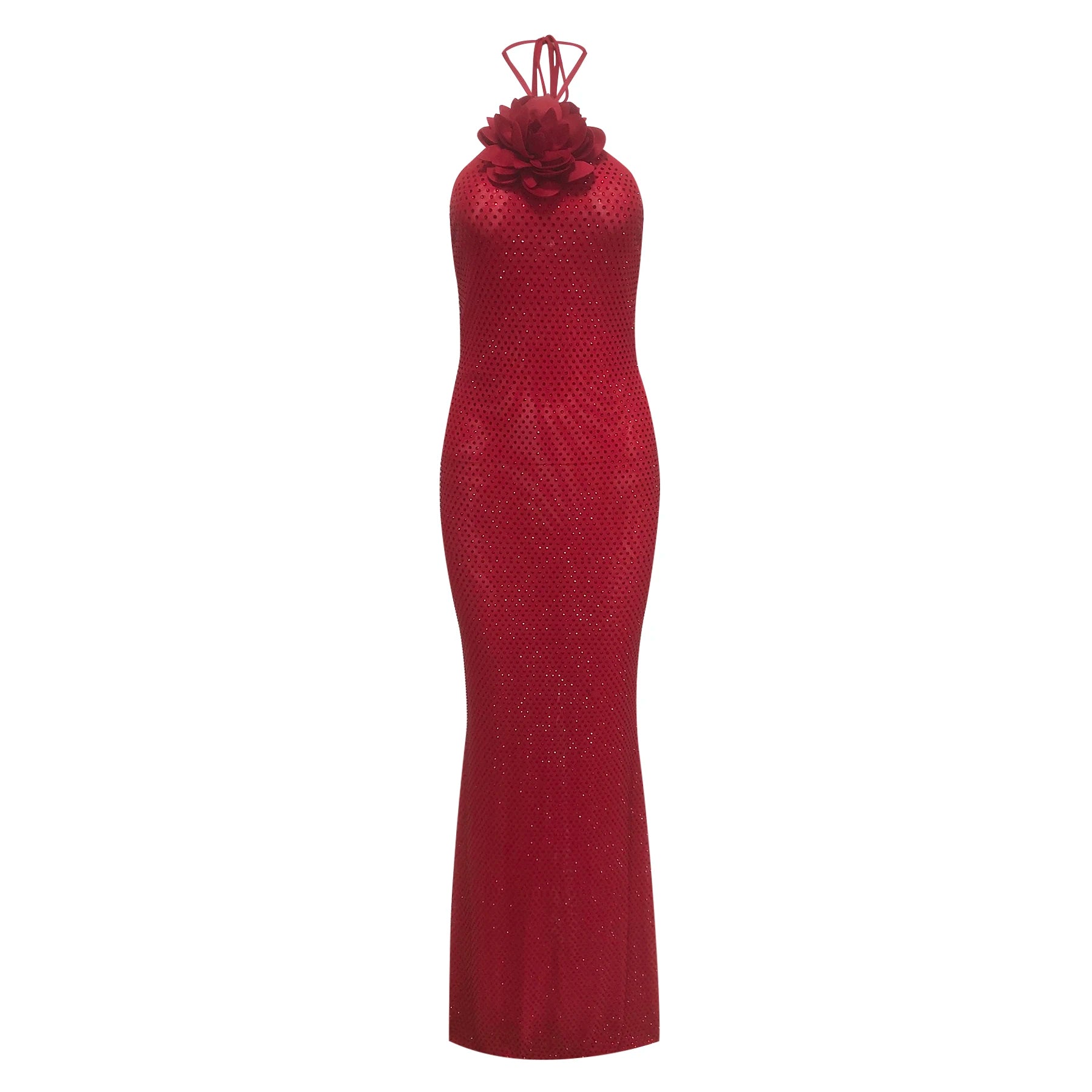 Shinning Rhinestones Women Sexy Halter Backless Bodycon Long Dress Celebrate Fashion Evening Party Birthday Christmas Outfit