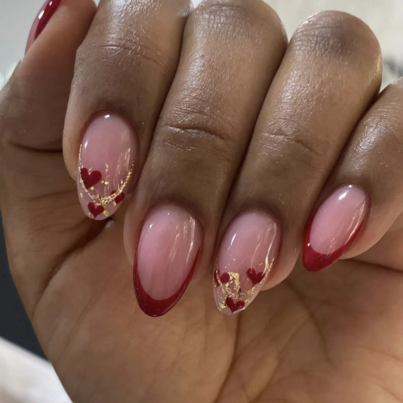 24Pcs Short Almond Press on Fake Nails Full Cover Glitter Sweet Cute Red Nails French Bow Tie Wearable False Nail Valentine Day