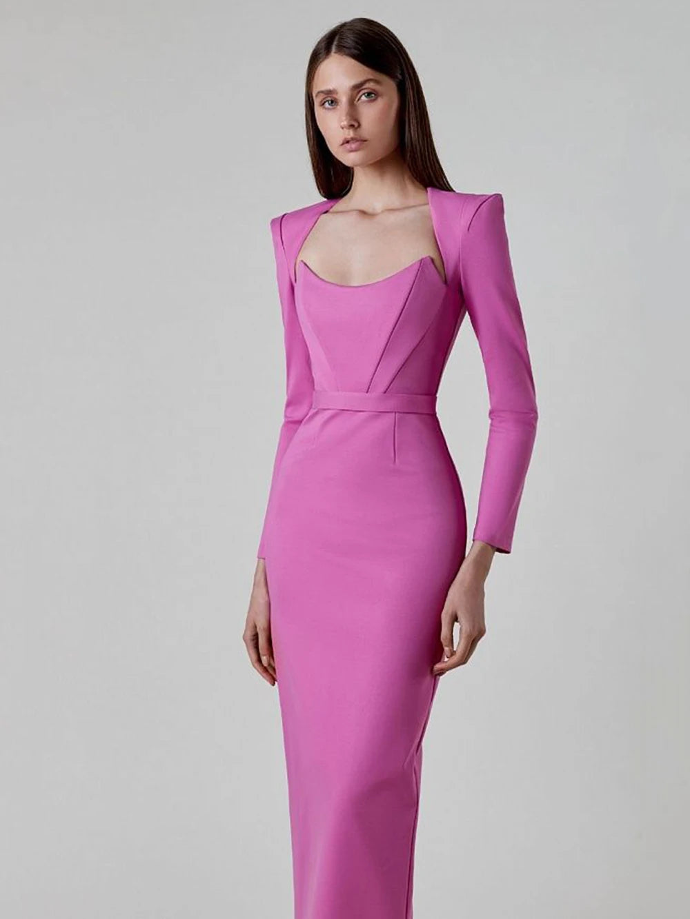 Arrival Women Winter Sexy Long Sleeve V Neck Pink Black White Midi Bandage Dress Elegant Evening Club Party Dress