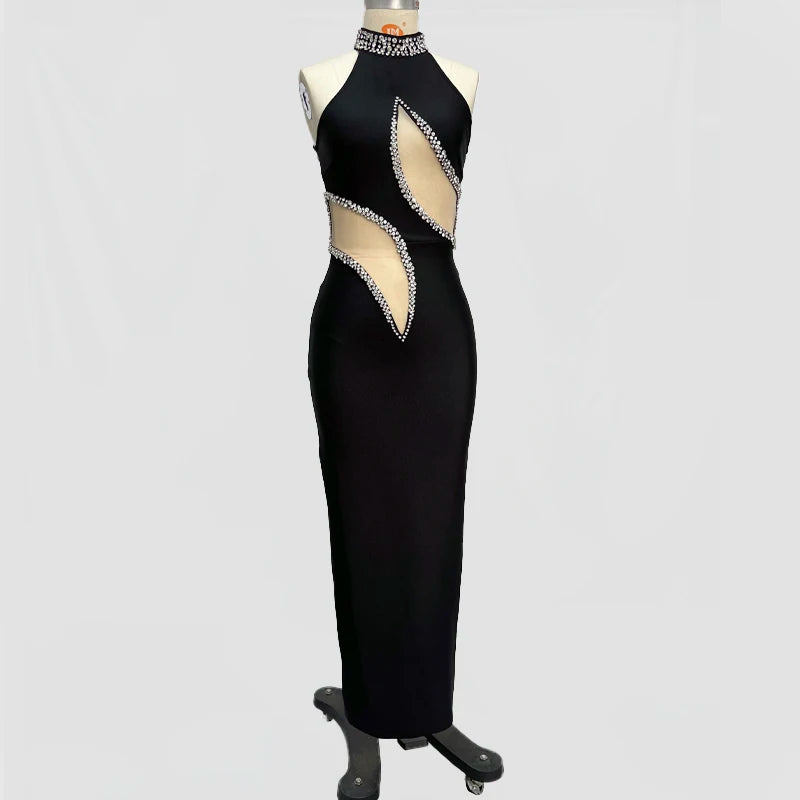 New Arrival Women Sexy Off the Shoulder Shinning Diamond Bodycon Long Bandage Dress Celebrate Evening Party Cocktail Outfit