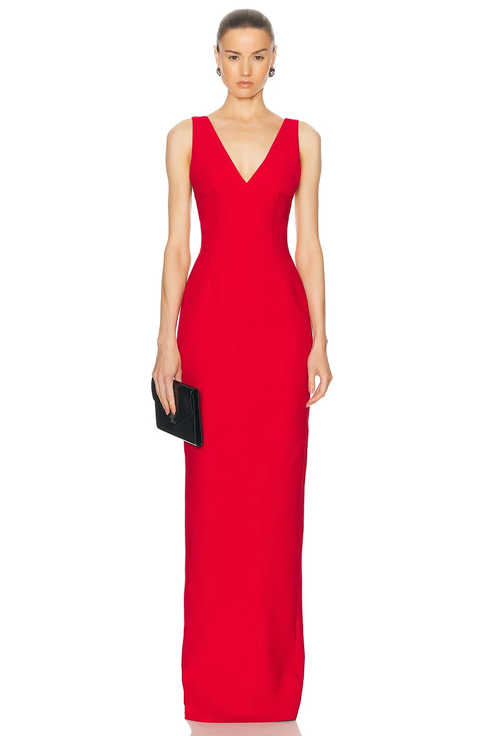 Red Color Women Sleeveless V-Neck Backless Bodycon Long Bandage Dress Celebrate Evening Party Birthday Outfit Vestido