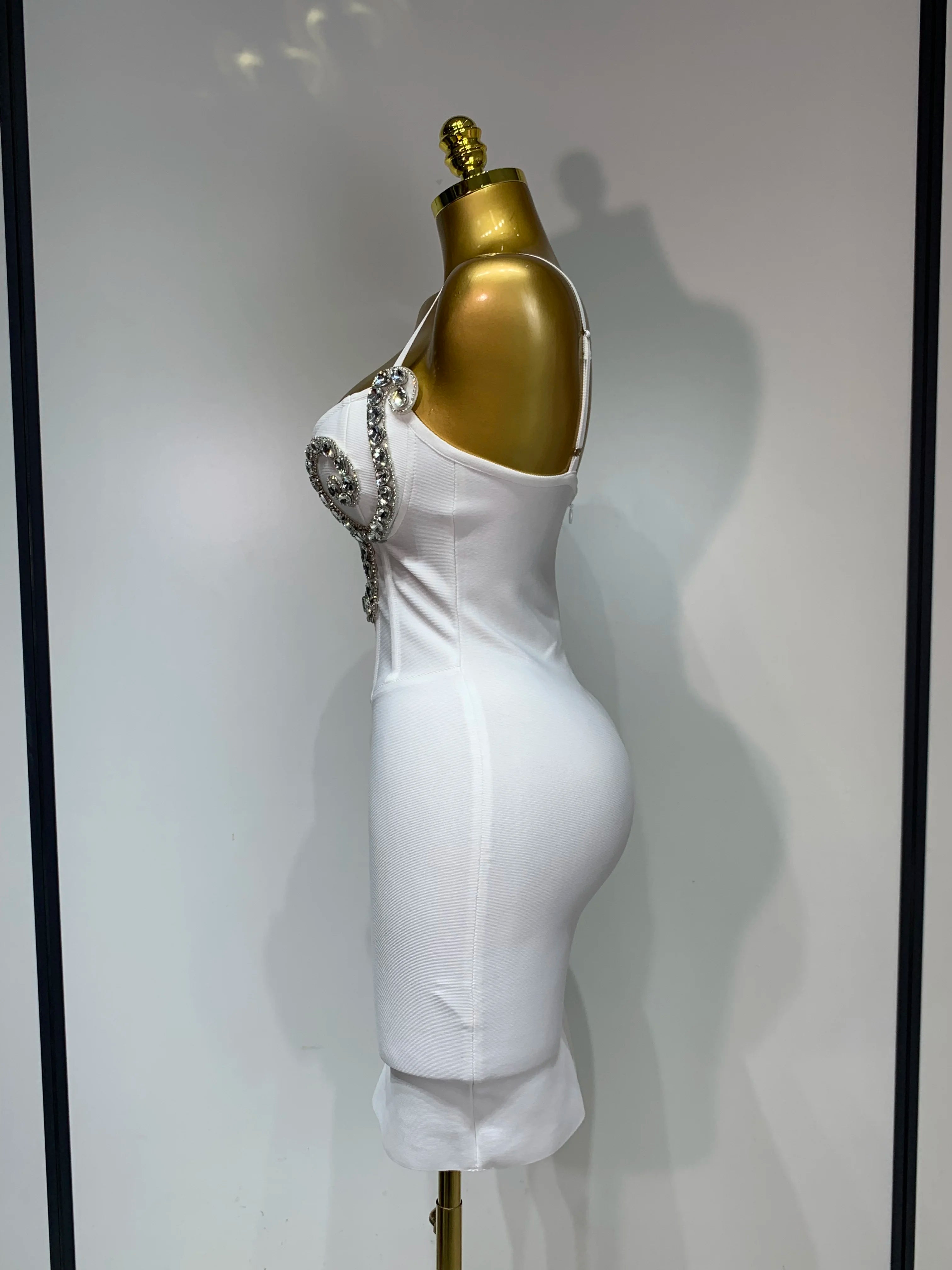 Women Sexy Spaghetti Strap V Neck Crystal Sleeveless Bandage Dress White Elegant Evening Party Cocktail  Luxury Birthday Gowns
