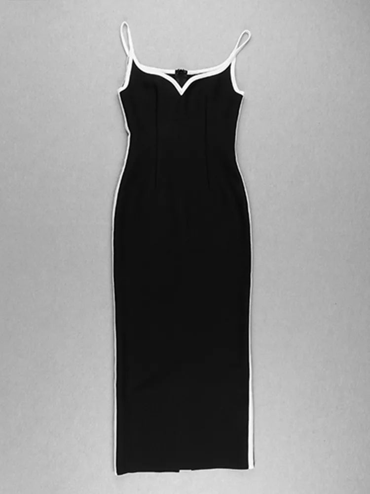 est Winter 2023 Sexy Strap Sleeveless Layer Black Long Bodycon Bandage Dress Designer Fashion Evening Party Dress Vestido